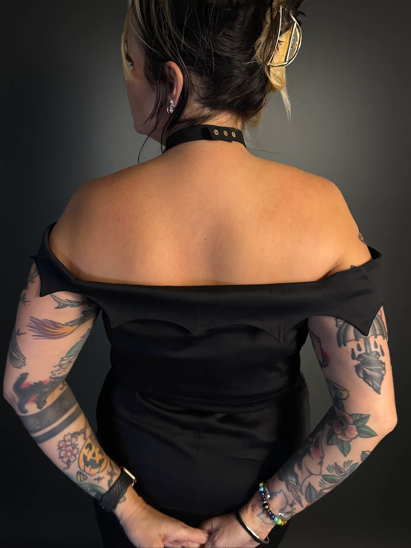 Bat Collar Vintage Style Wiggle Dress - Goth / Halloween by Timeless London