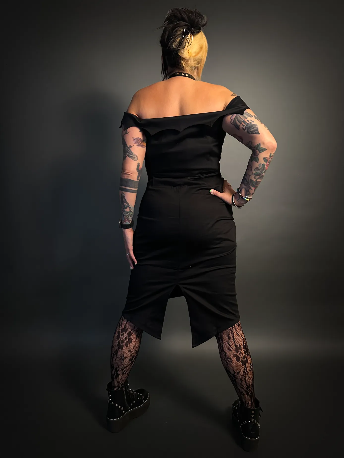 Bat Collar Vintage Style Wiggle Dress - Goth / Halloween by Timeless London