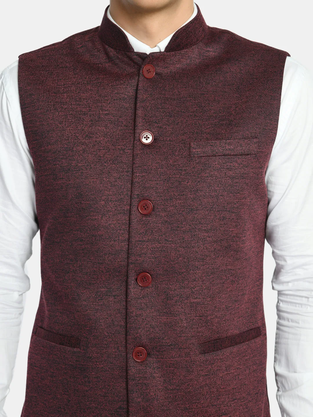 Berry Red Solid Festive Wear Nehru Jacket