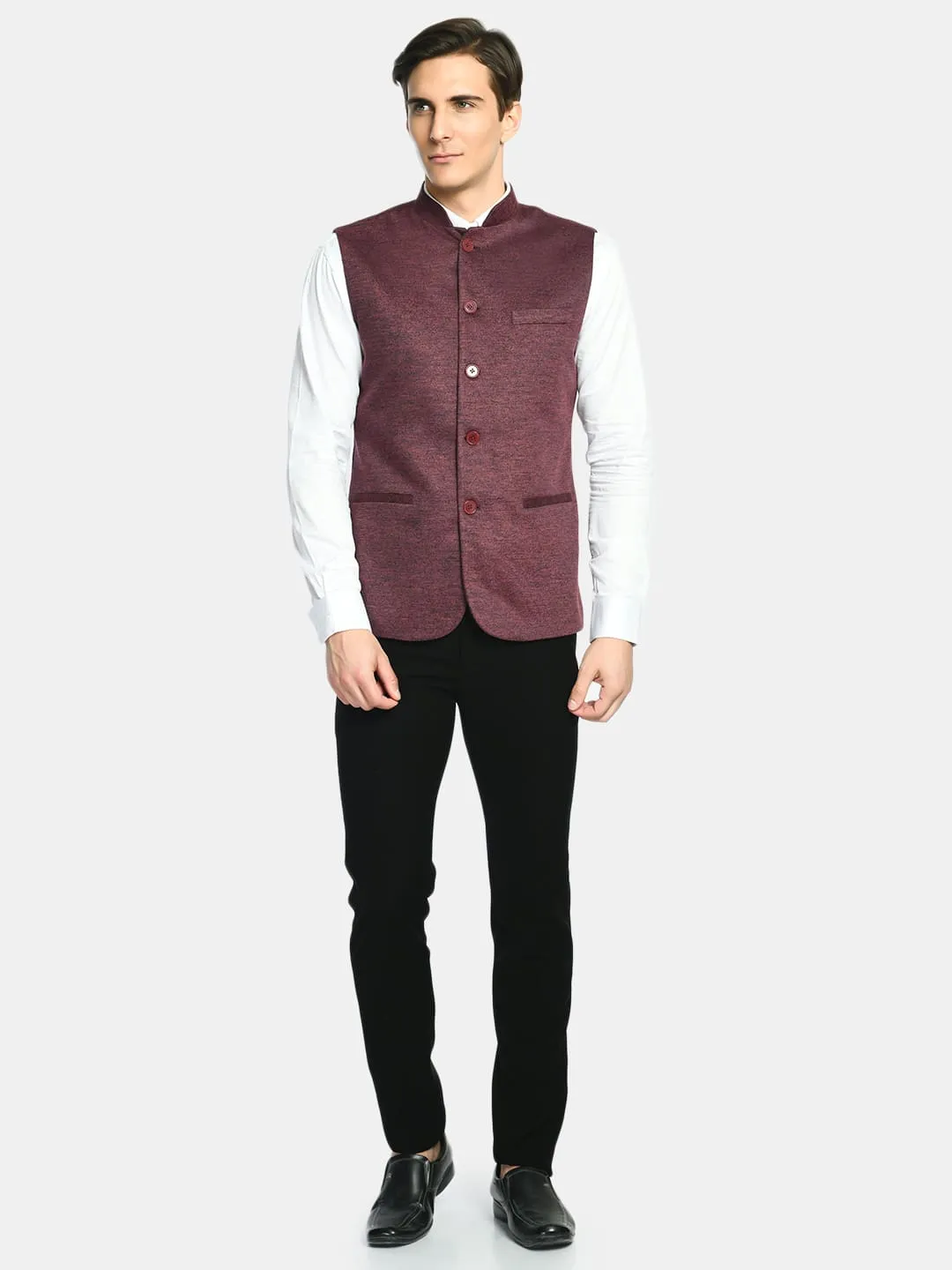 Berry Red Solid Festive Wear Nehru Jacket