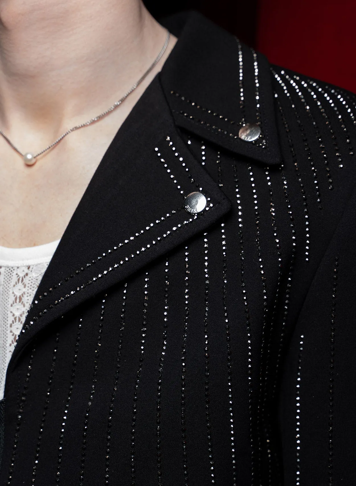 Black Embellished Rhinestone Biker Jacket