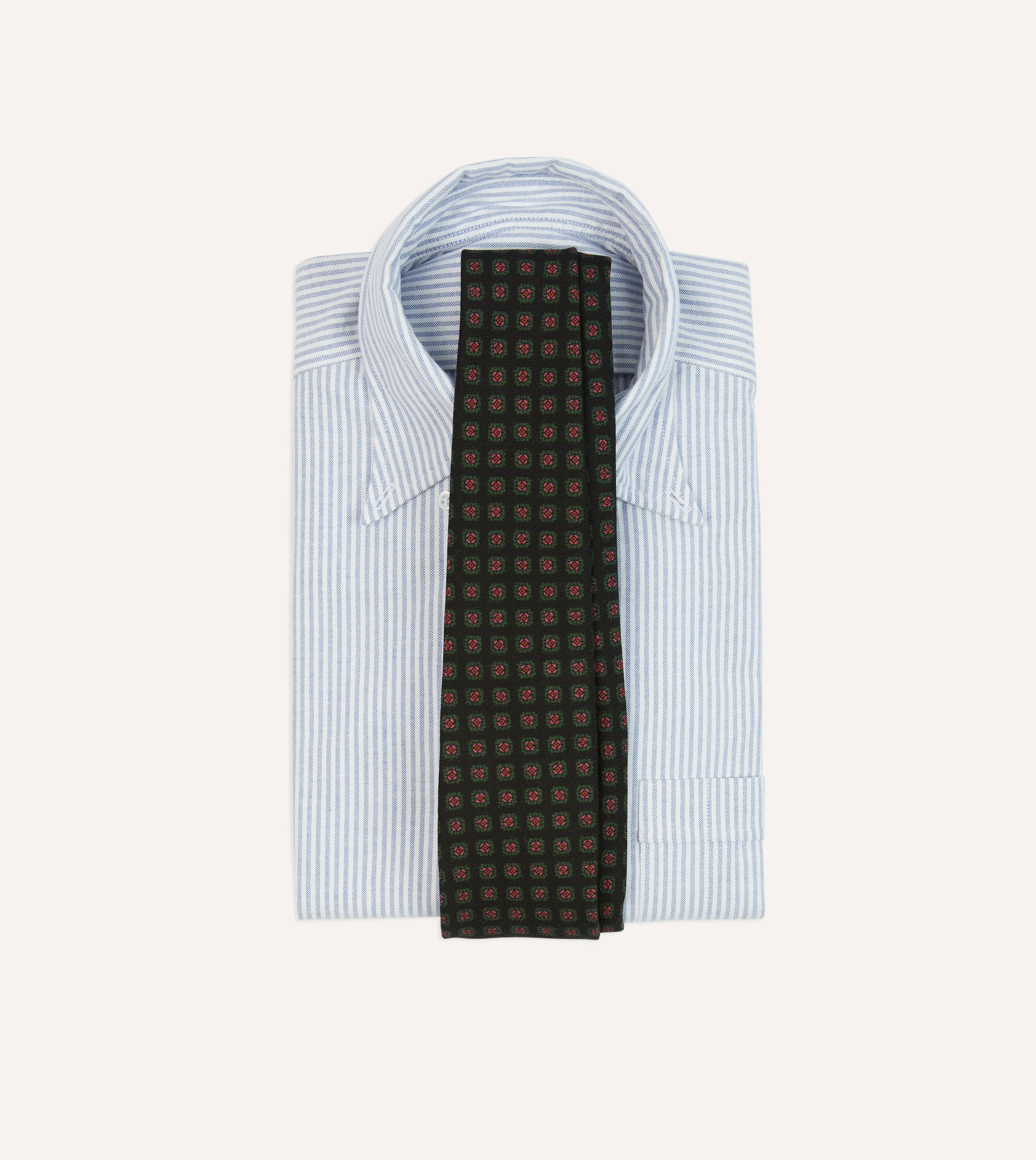 Black Green, and Red Diamond Print Check Self-Tipped Wool Tie