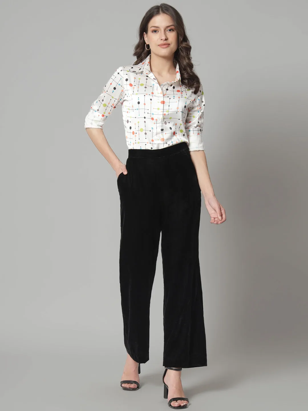 Black Velvet Blended Polyester Trouser