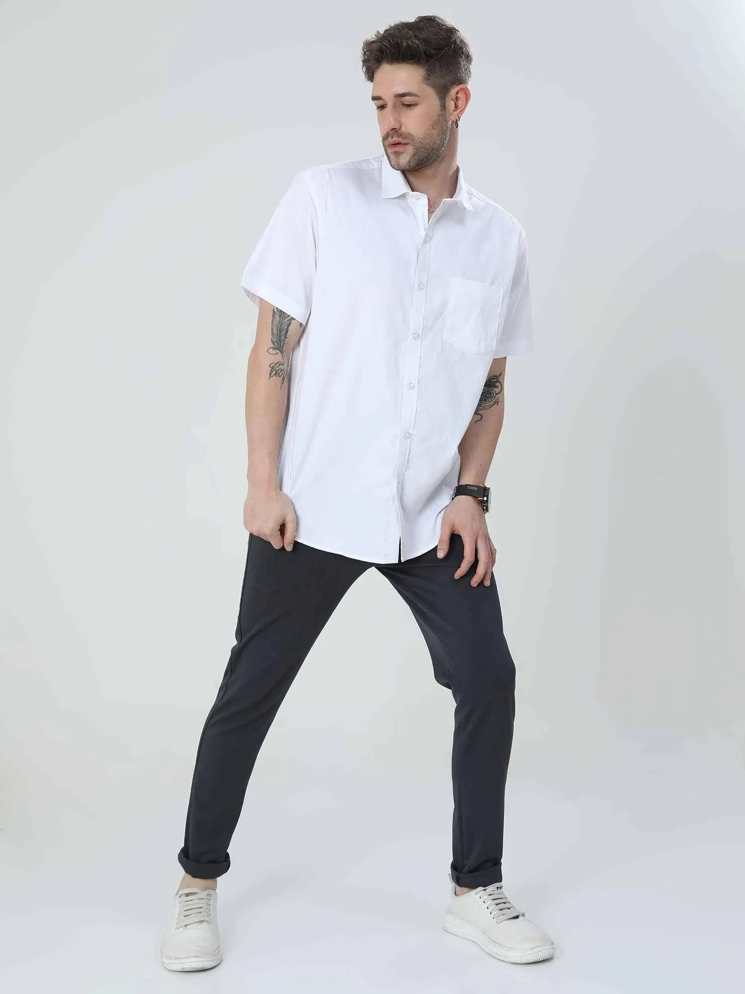 Bright White Solid Half Sleeve Shirt