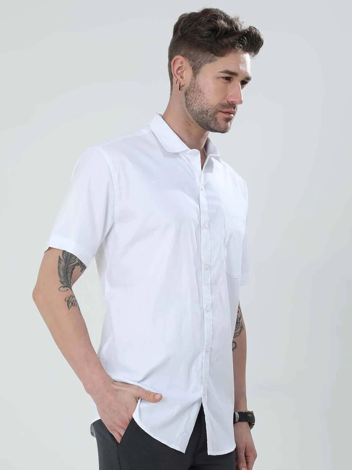 Bright White Solid Half Sleeve Shirt