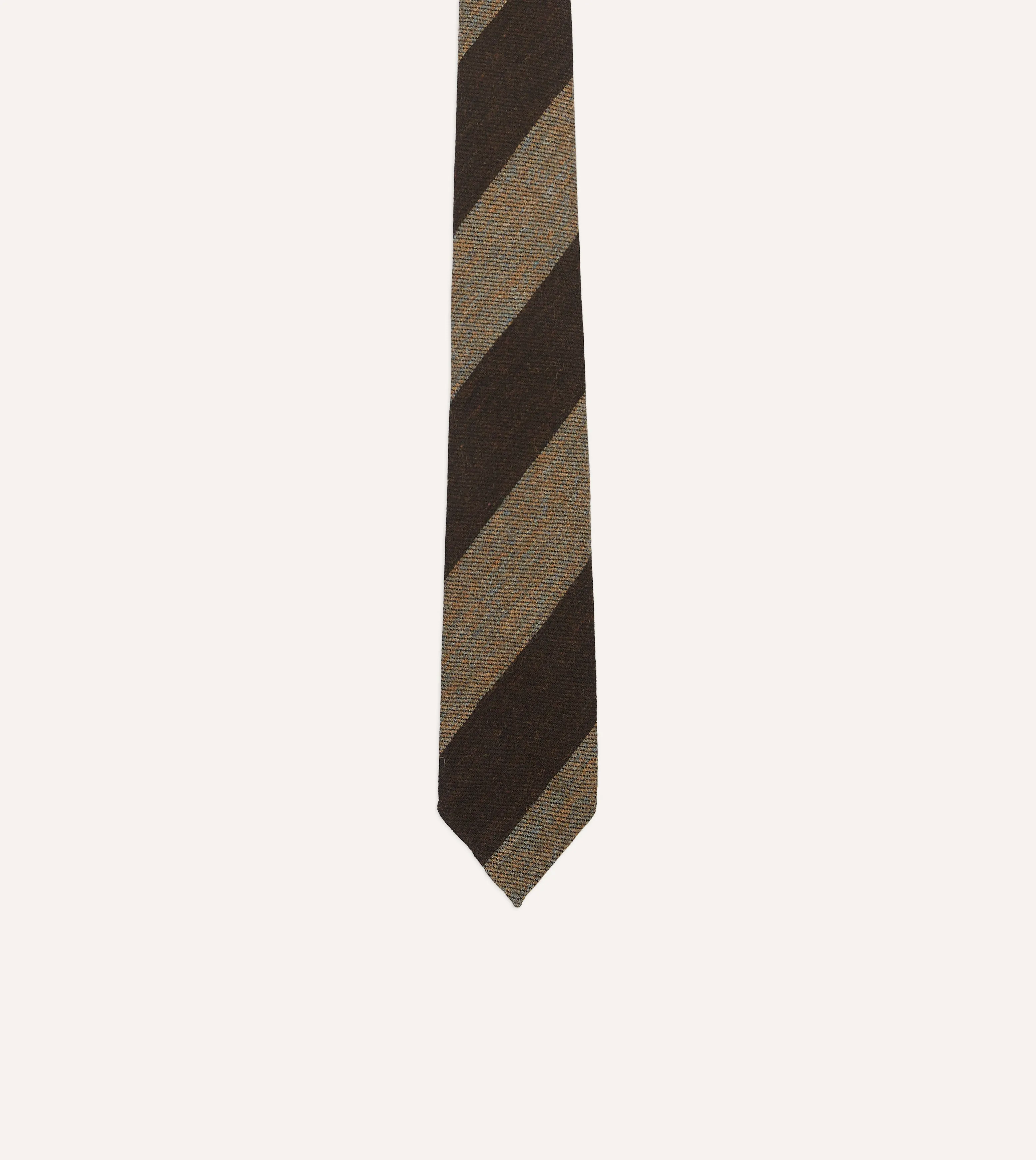 Brown and Ecru Block Stripe Hand Rolled Wool Tie