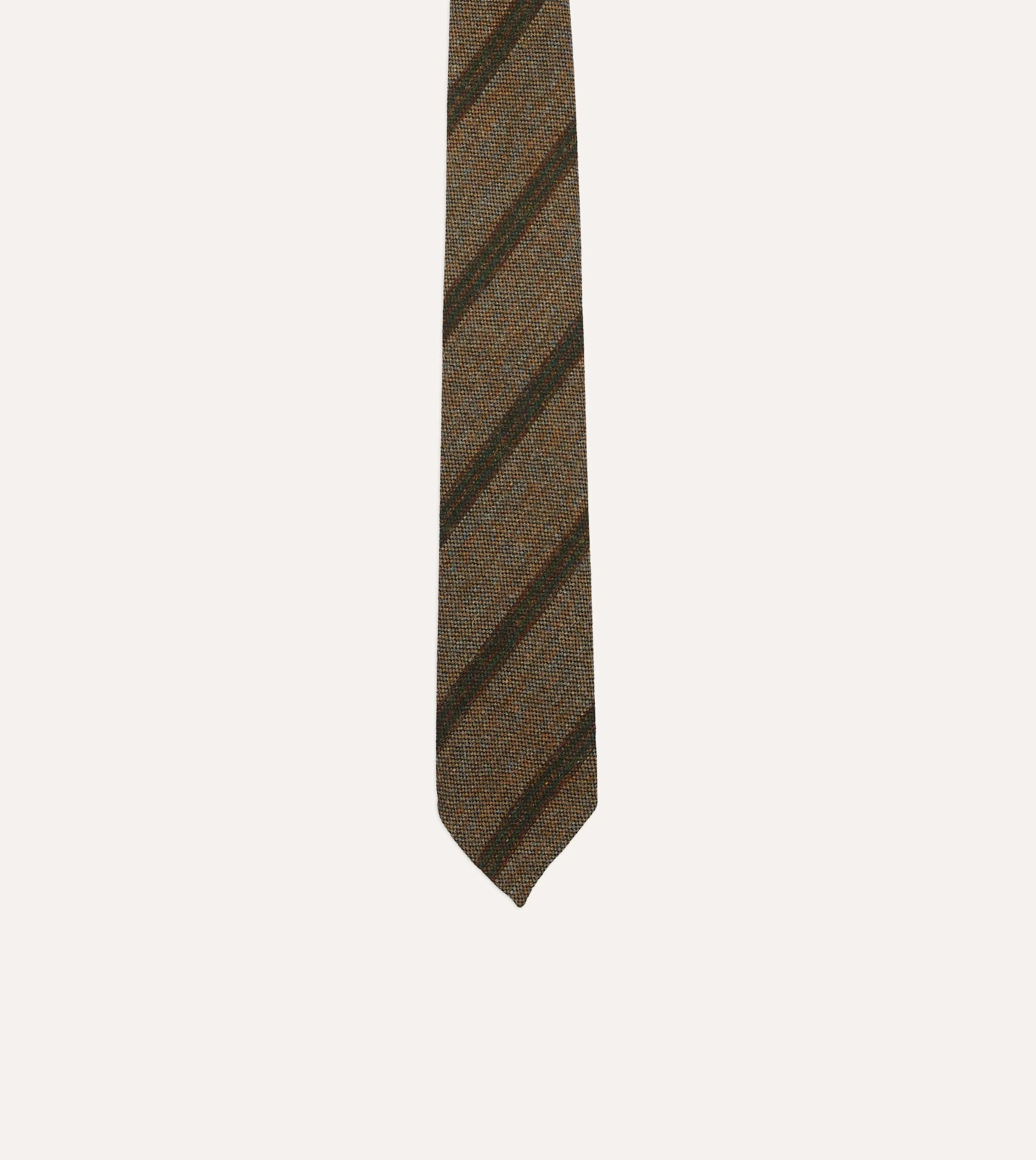 Brown Sandwich Stripe Hand Rolled Wool Tie