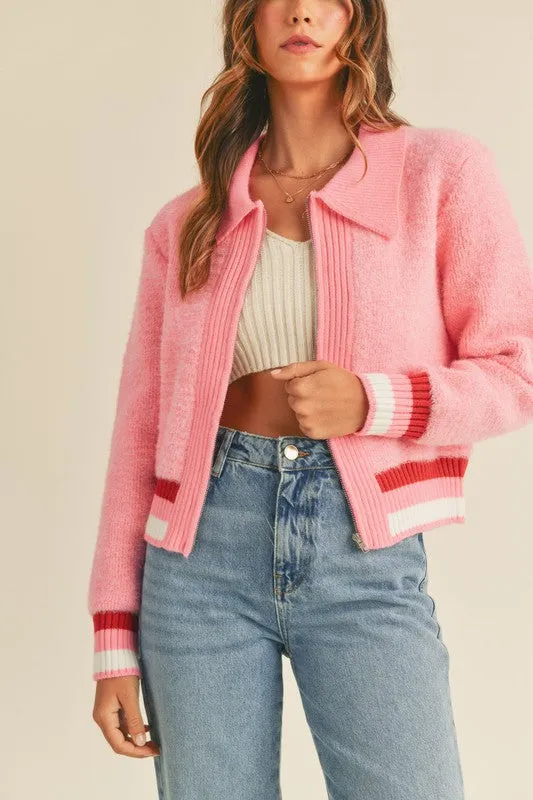 Collared Ribbed Knit Jacket