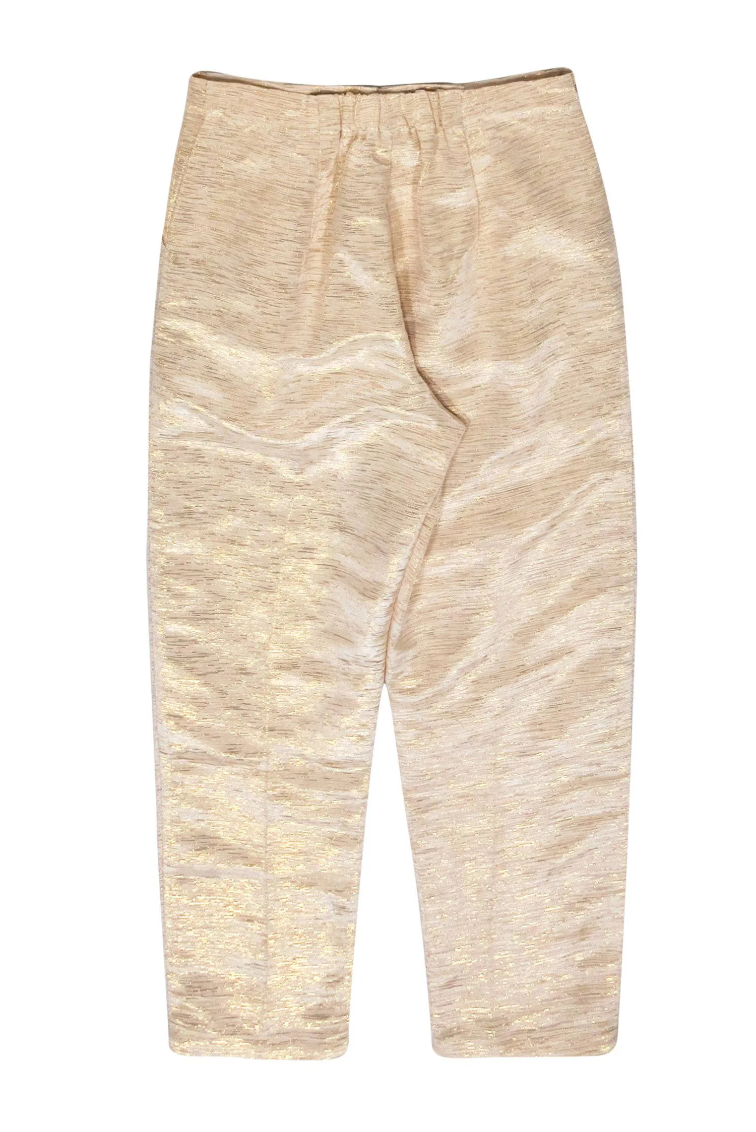 Corey Lynn Calter - Beige Straight Leg Trousers w/ Gold Metallic Threading Sz S