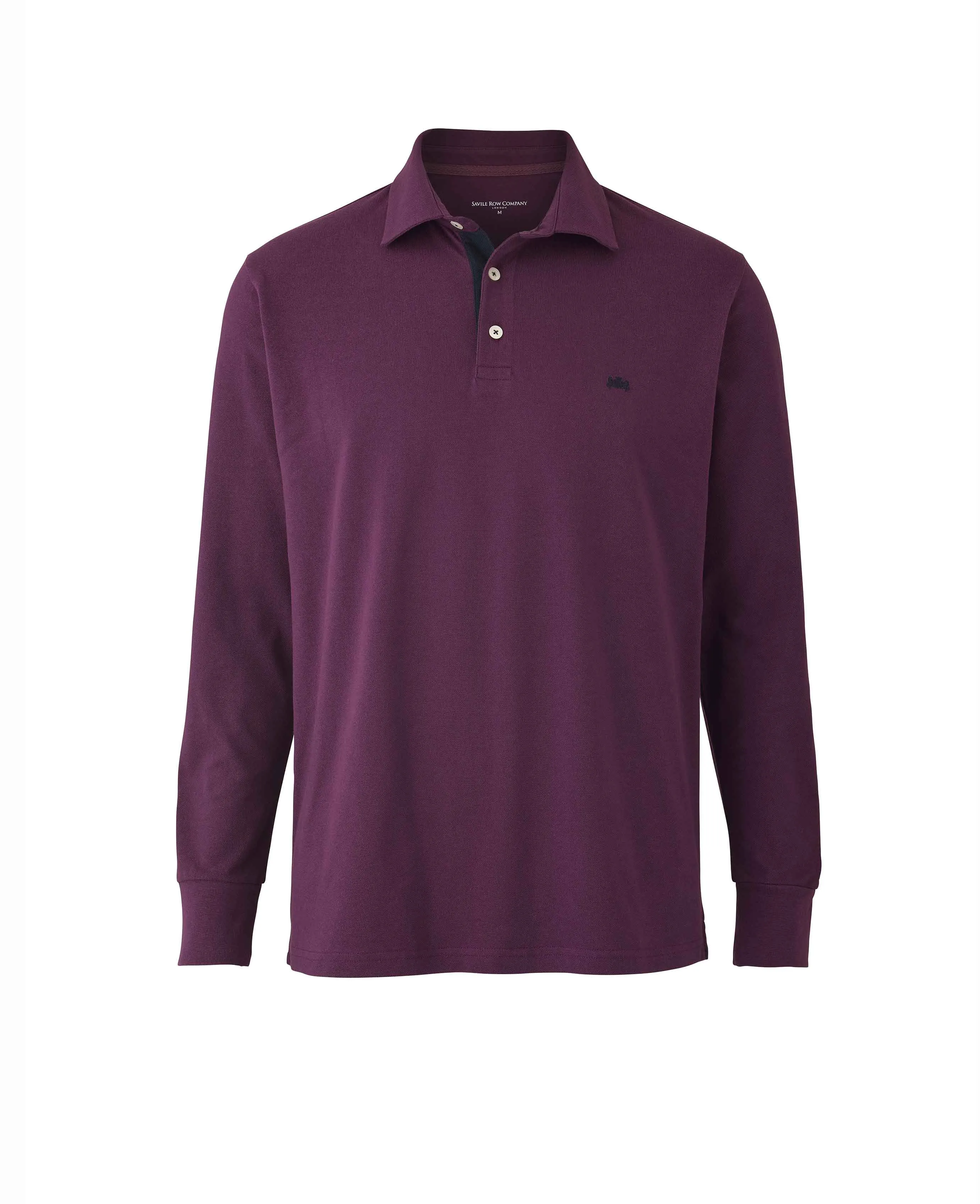 Deep purple Cotton-Pique Long Sleeve Polo Shirt