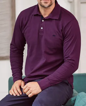 Deep purple Cotton-Pique Long Sleeve Polo Shirt