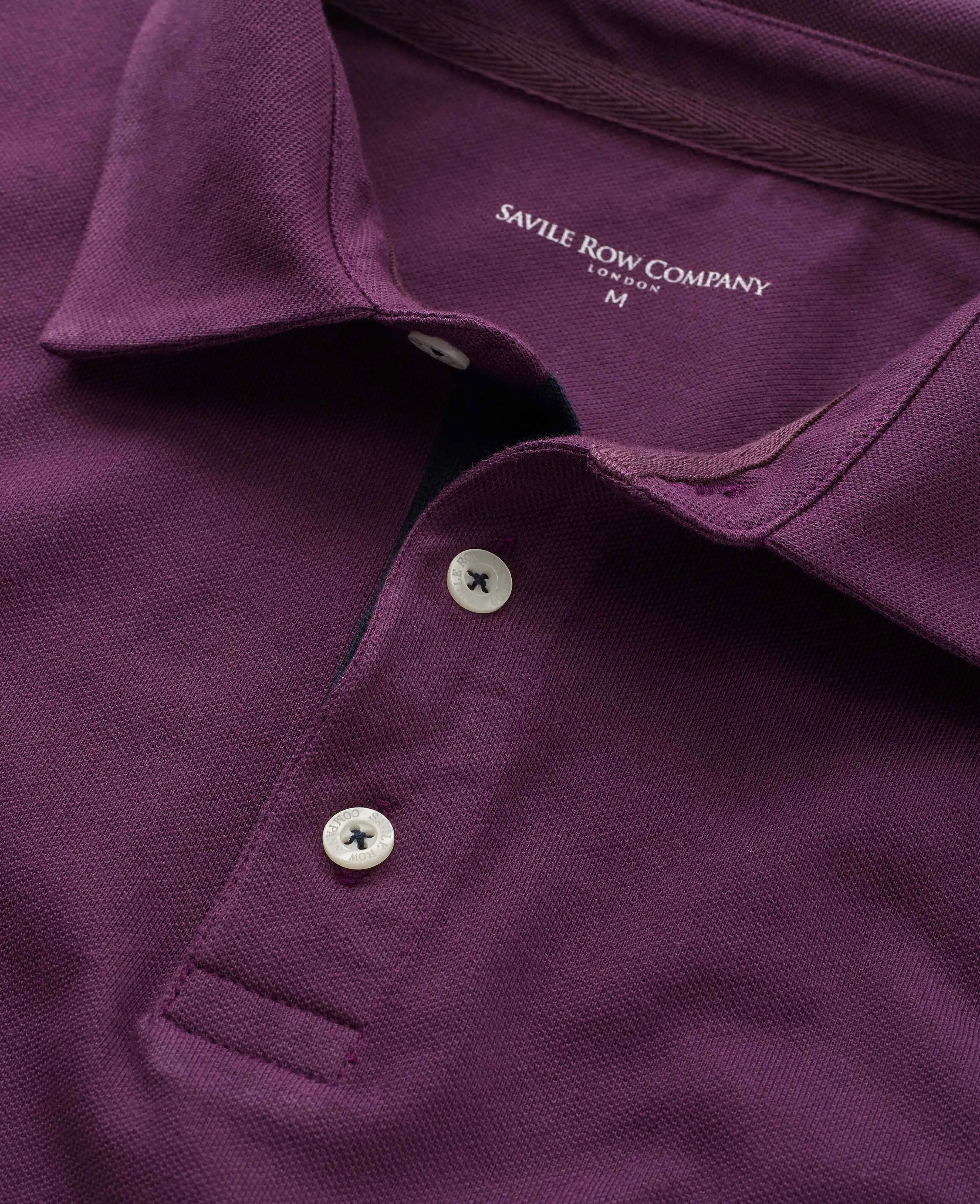 Deep purple Cotton-Pique Long Sleeve Polo Shirt