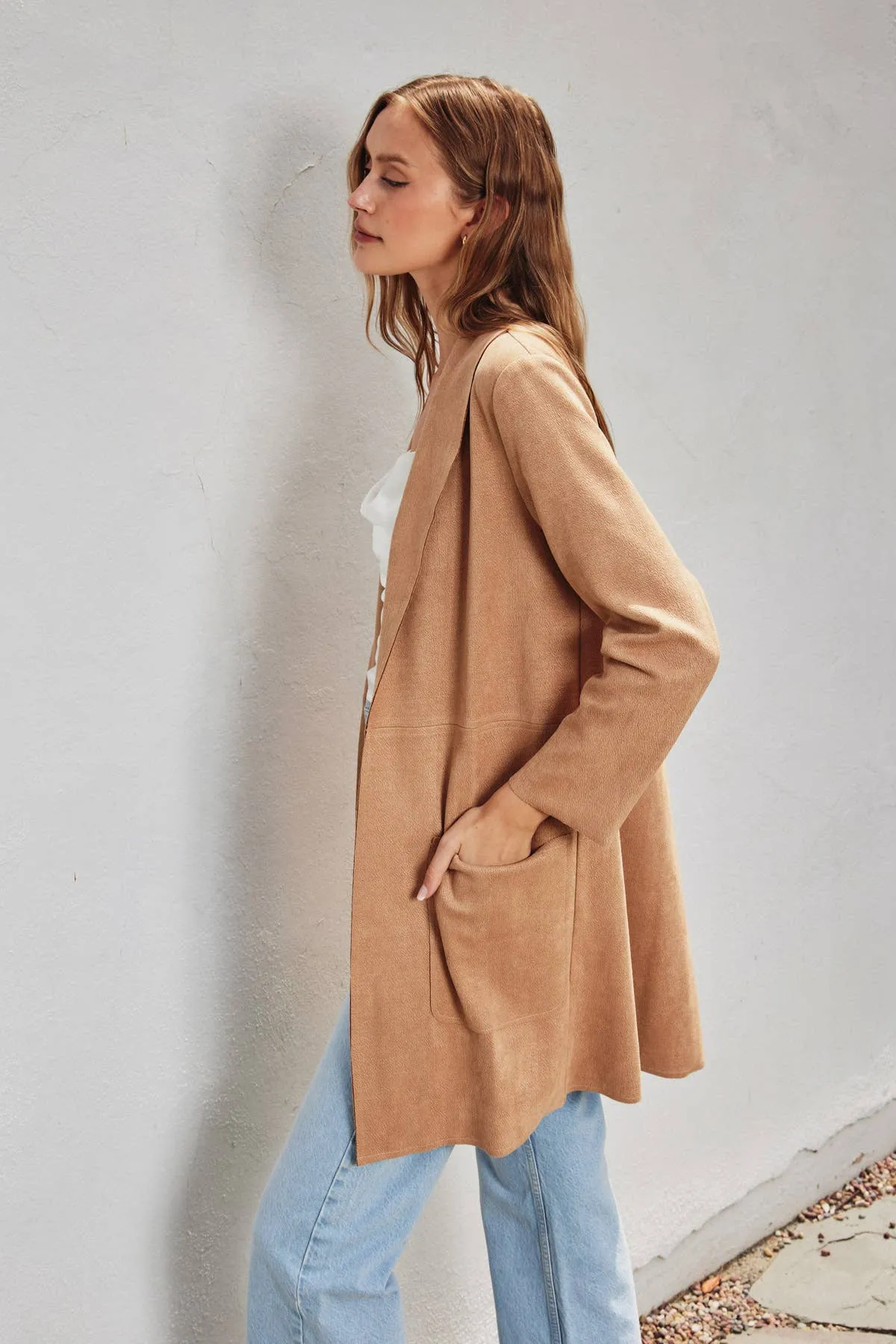 Dress Forum Skylar Open Front Coat, Tan