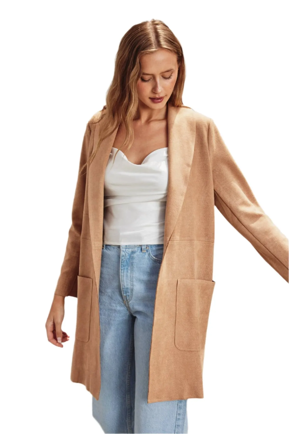 Dress Forum Skylar Open Front Coat, Tan