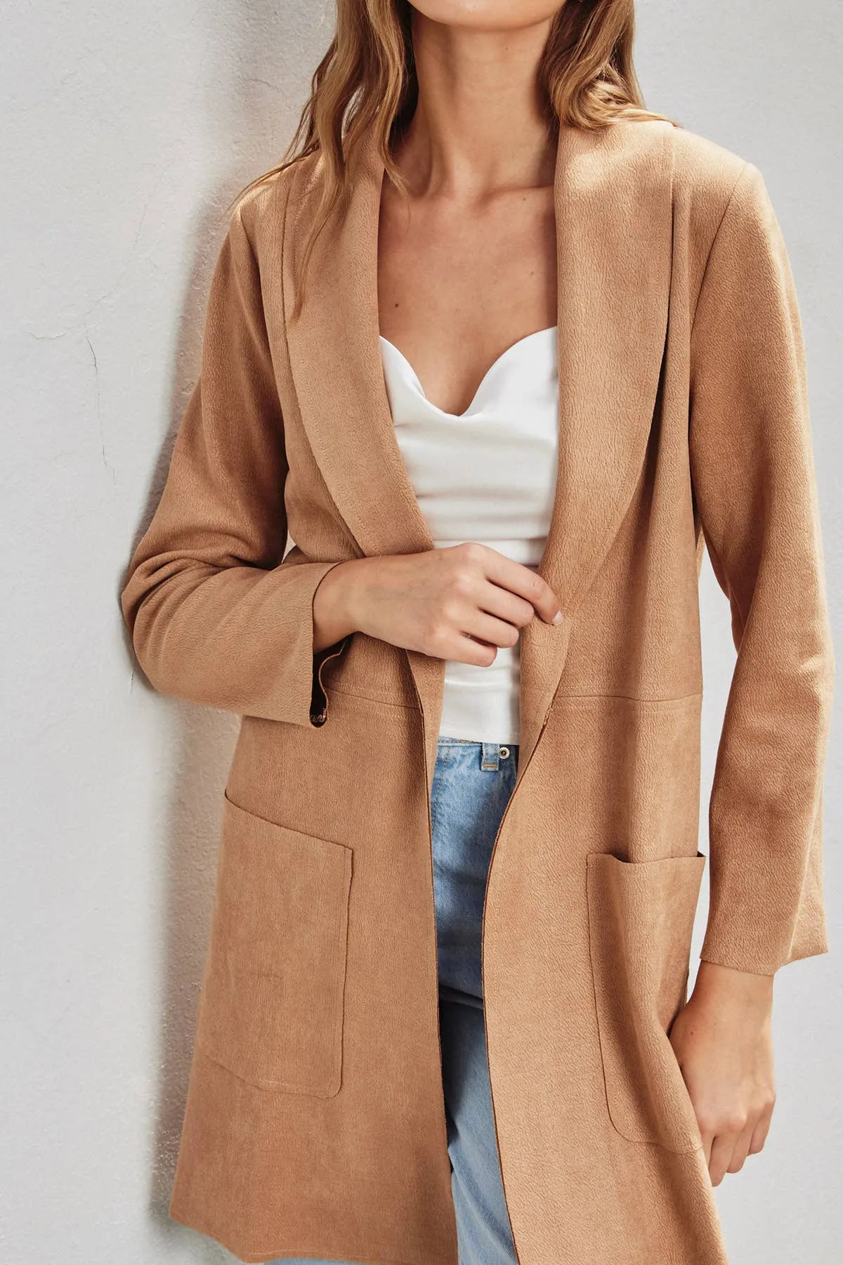 Dress Forum Skylar Open Front Coat, Tan