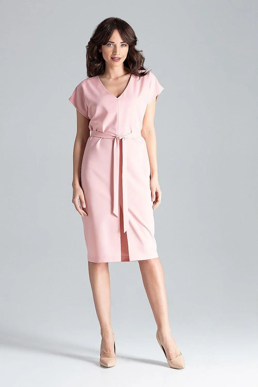 Elegant Kimono Sleeve Midi Dress with Belt for Timeless Style