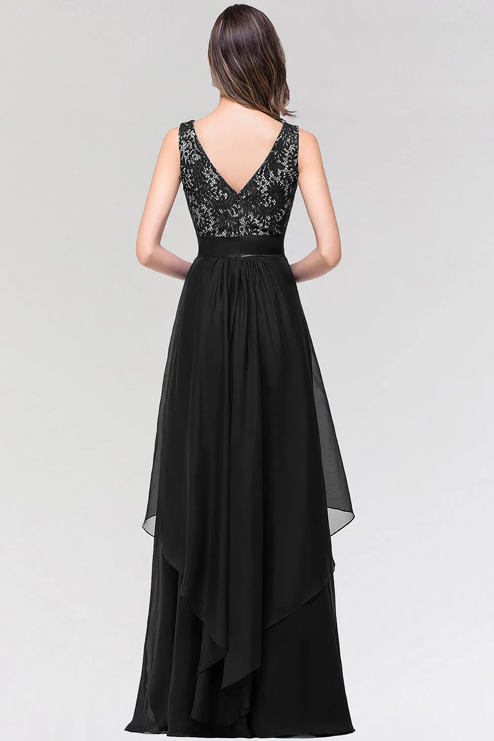 Elegant Scoop Neck Off The Shoulder Chiffon Long Formal Dress with Appliques Lace