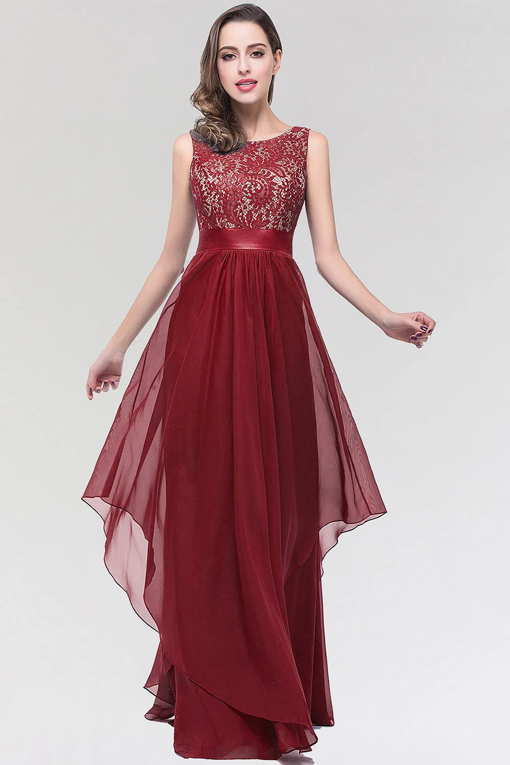 Elegant Scoop Neck Off The Shoulder Chiffon Long Formal Dress with Appliques Lace