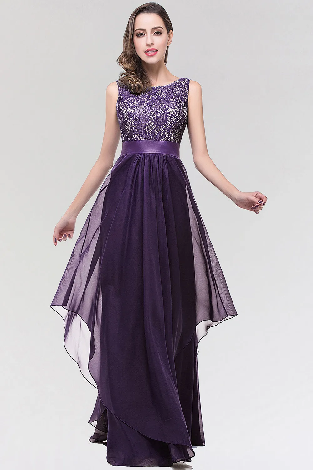 Elegant Scoop Neck Off The Shoulder Chiffon Long Formal Dress with Appliques Lace