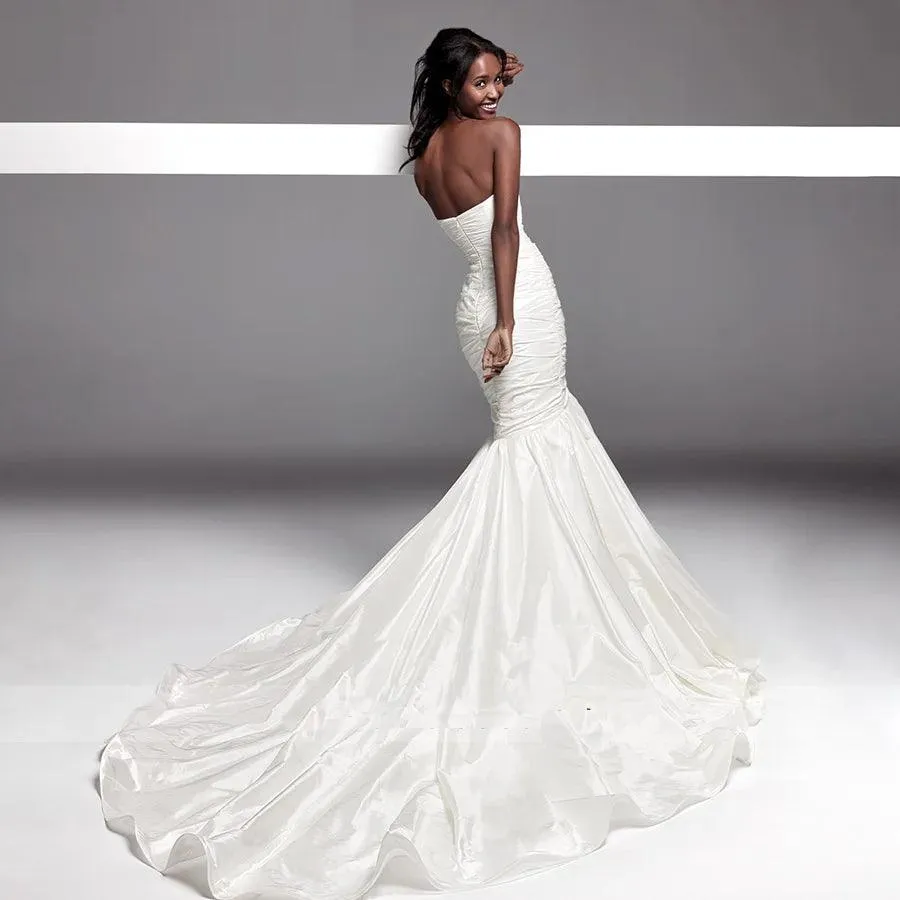 Elegant Strapless Satin Mermaid Wedding Dress - Timeless Ruched Design