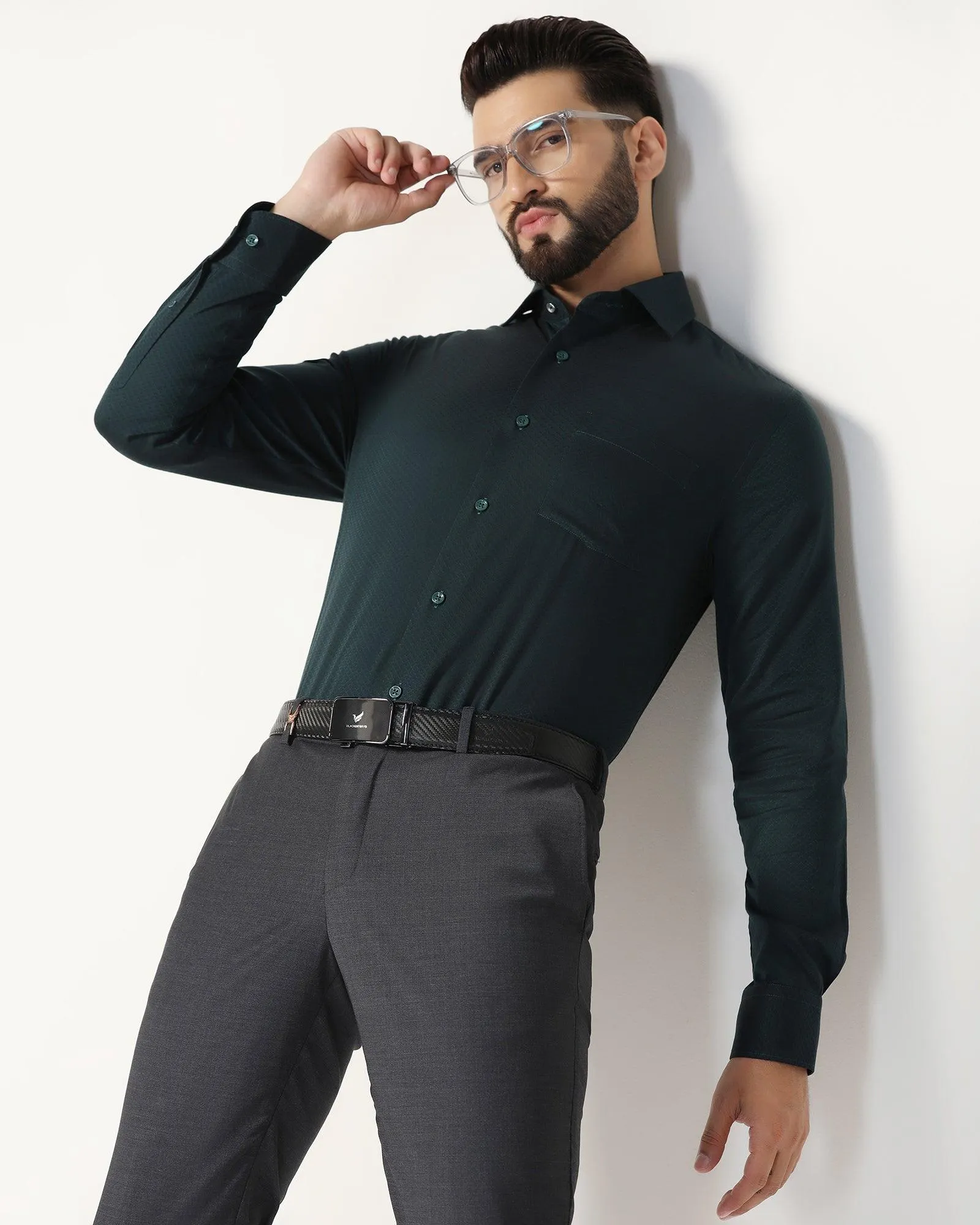 Formal Bottle Green Textured Shirt - Lucas