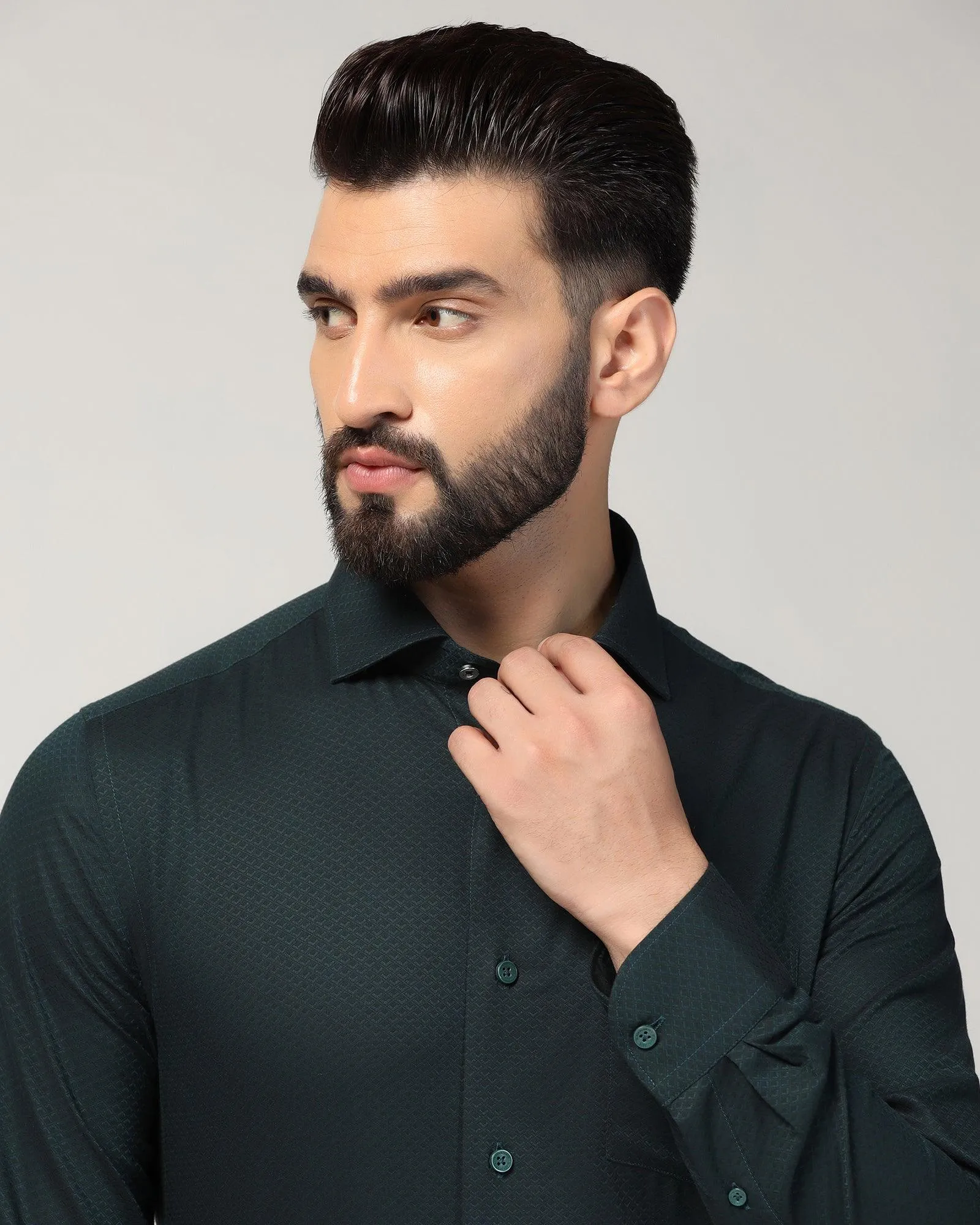 Formal Bottle Green Textured Shirt - Lucas