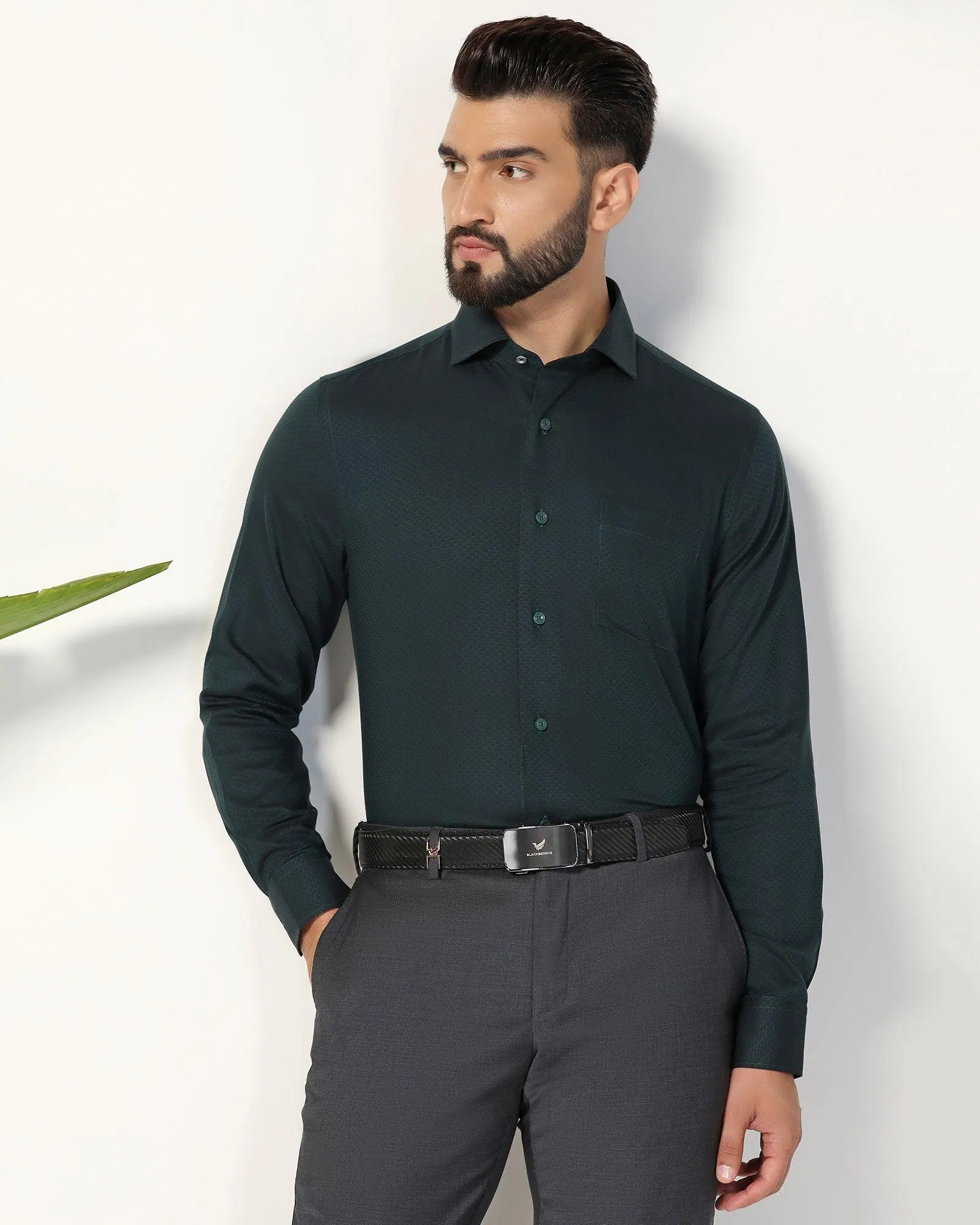 Formal Bottle Green Textured Shirt - Lucas