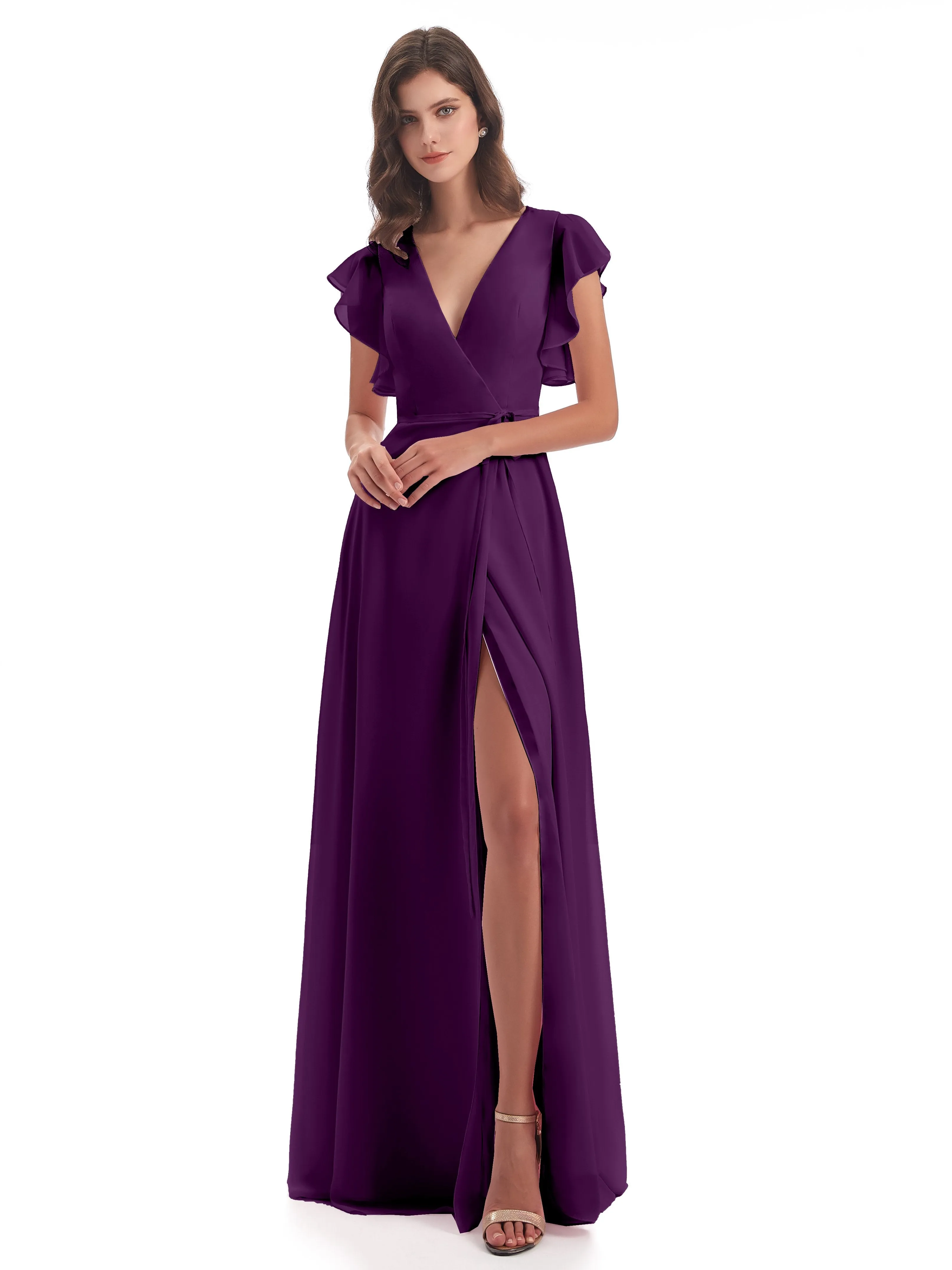 Grape Bridesmaid Hope Charming V Neck Long Chiffon Bridesmaid Dresses