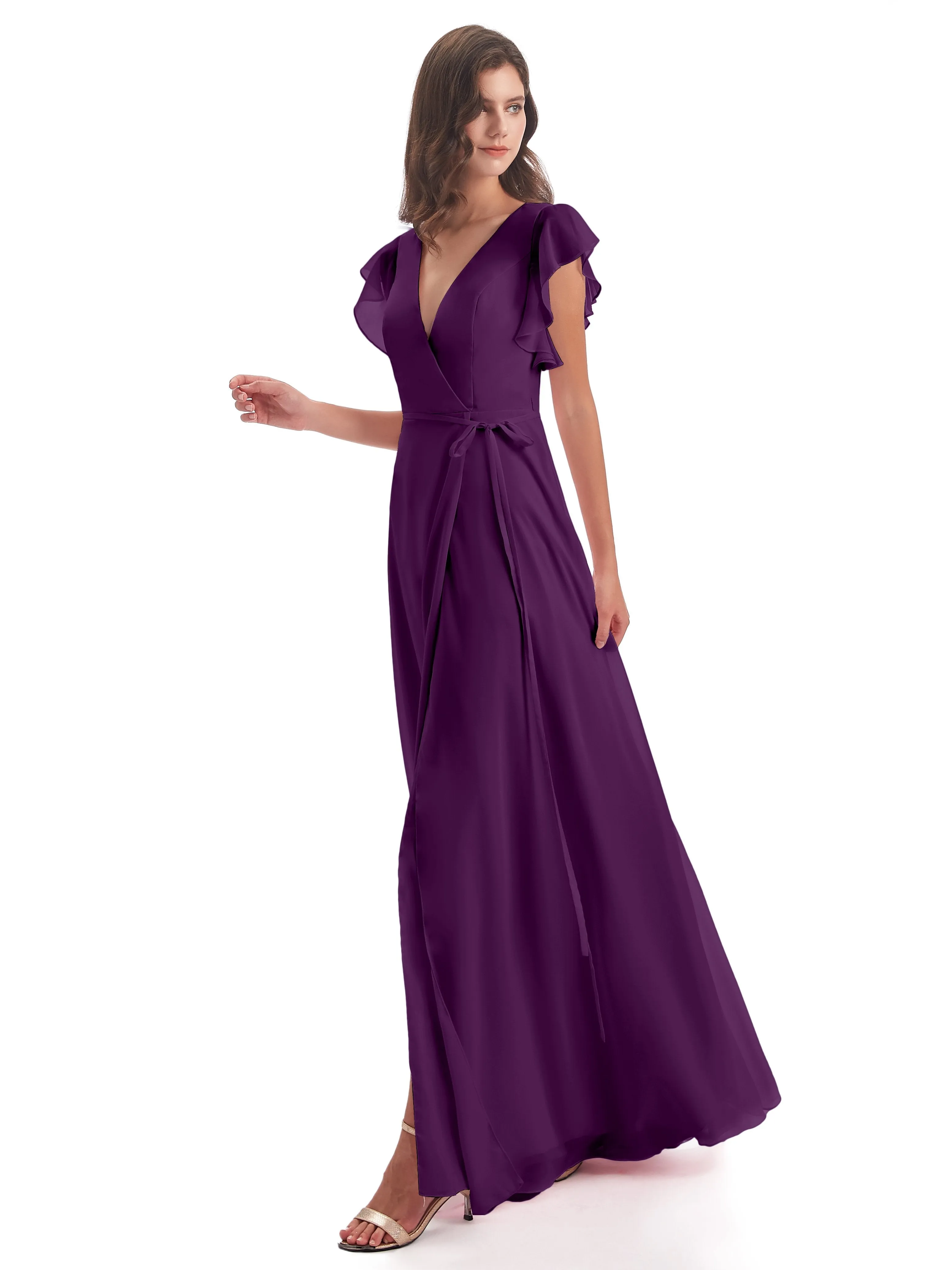 Grape Bridesmaid Hope Charming V Neck Long Chiffon Bridesmaid Dresses