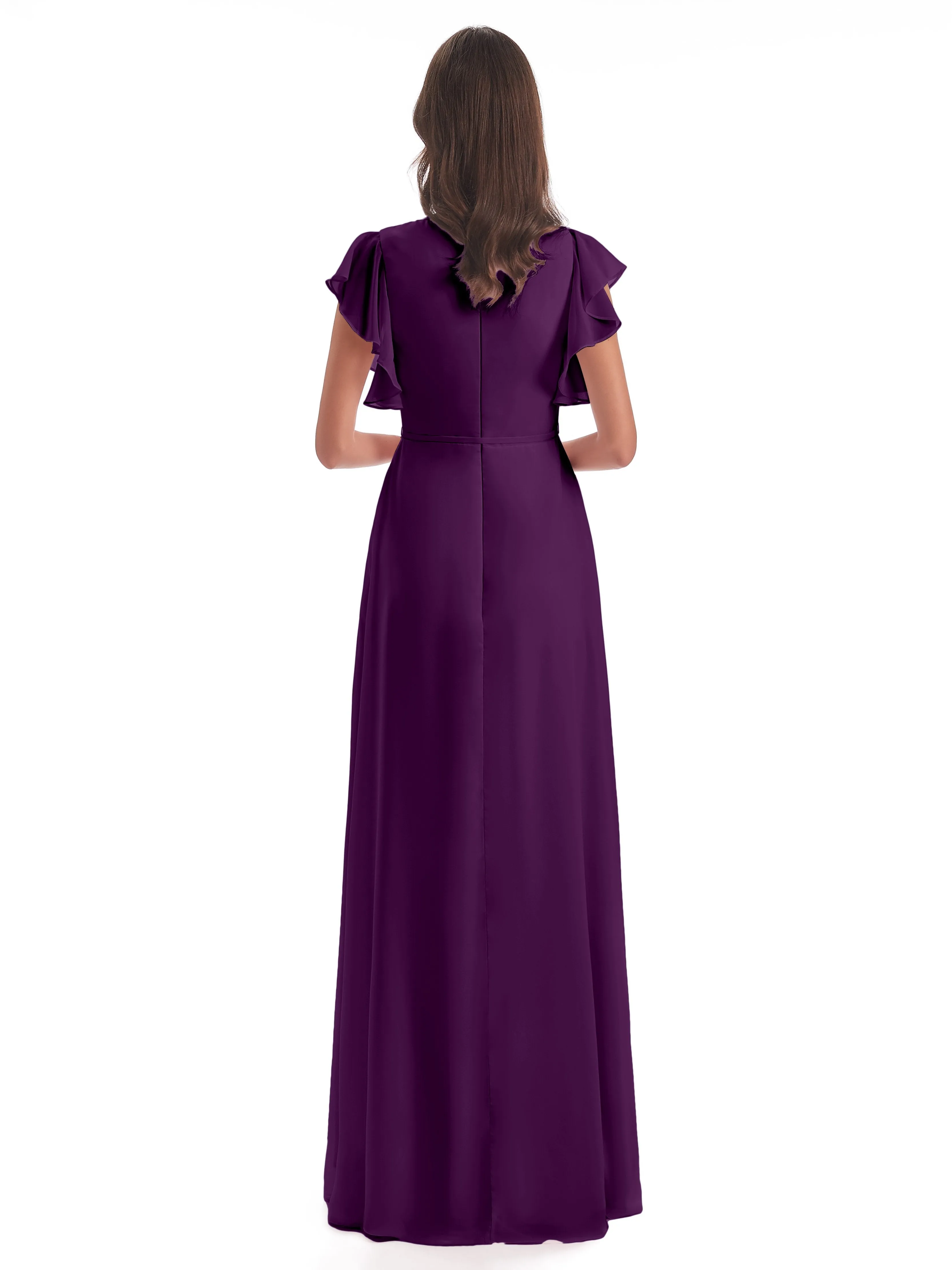 Grape Bridesmaid Hope Charming V Neck Long Chiffon Bridesmaid Dresses