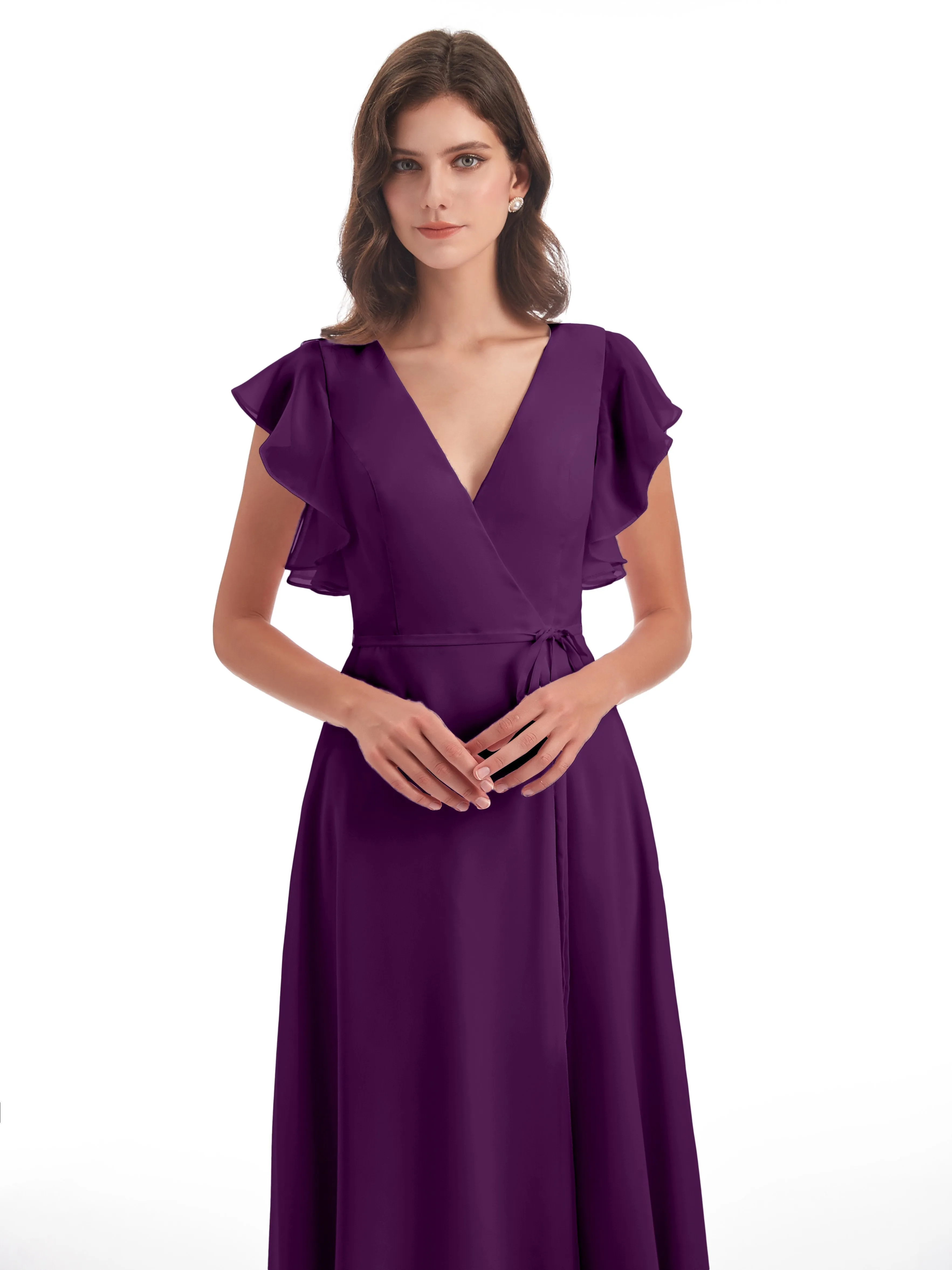 Grape Bridesmaid Hope Charming V Neck Long Chiffon Bridesmaid Dresses