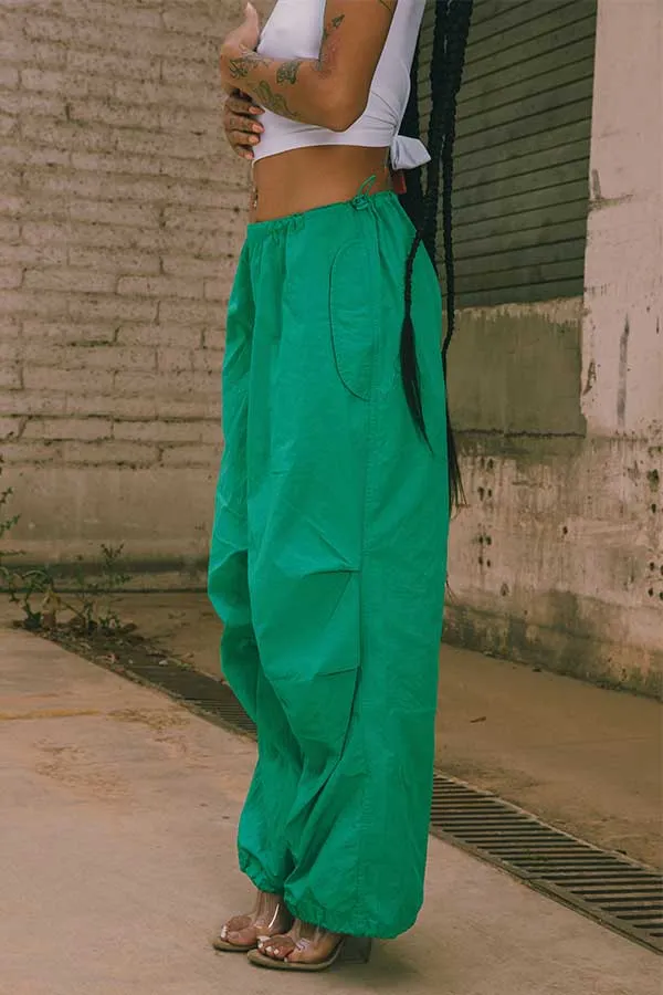 Green High Rise Parachute Wide Pant