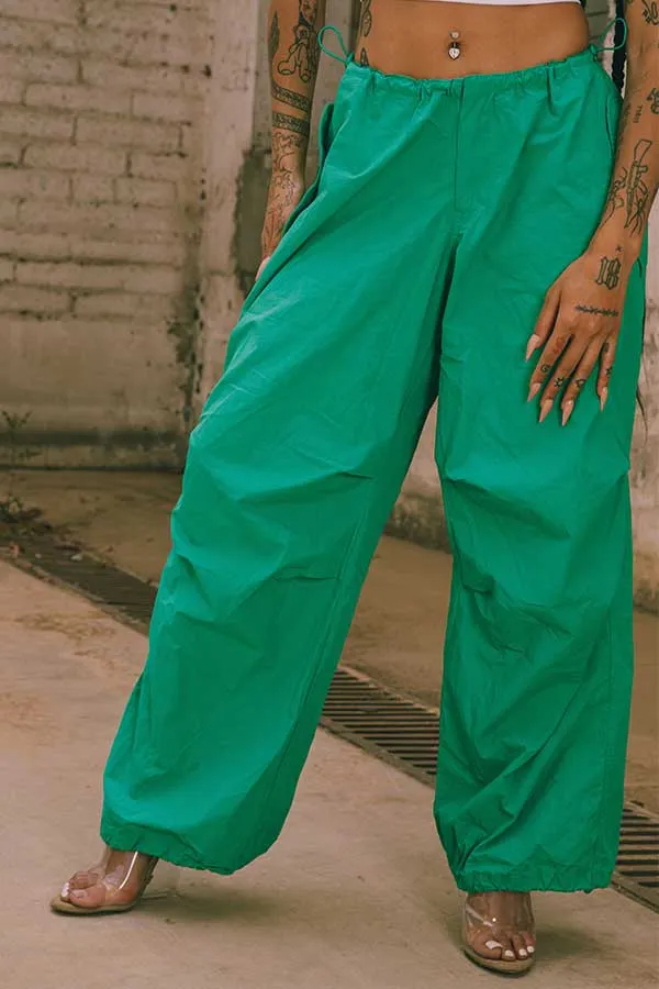 Green High Rise Parachute Wide Pant