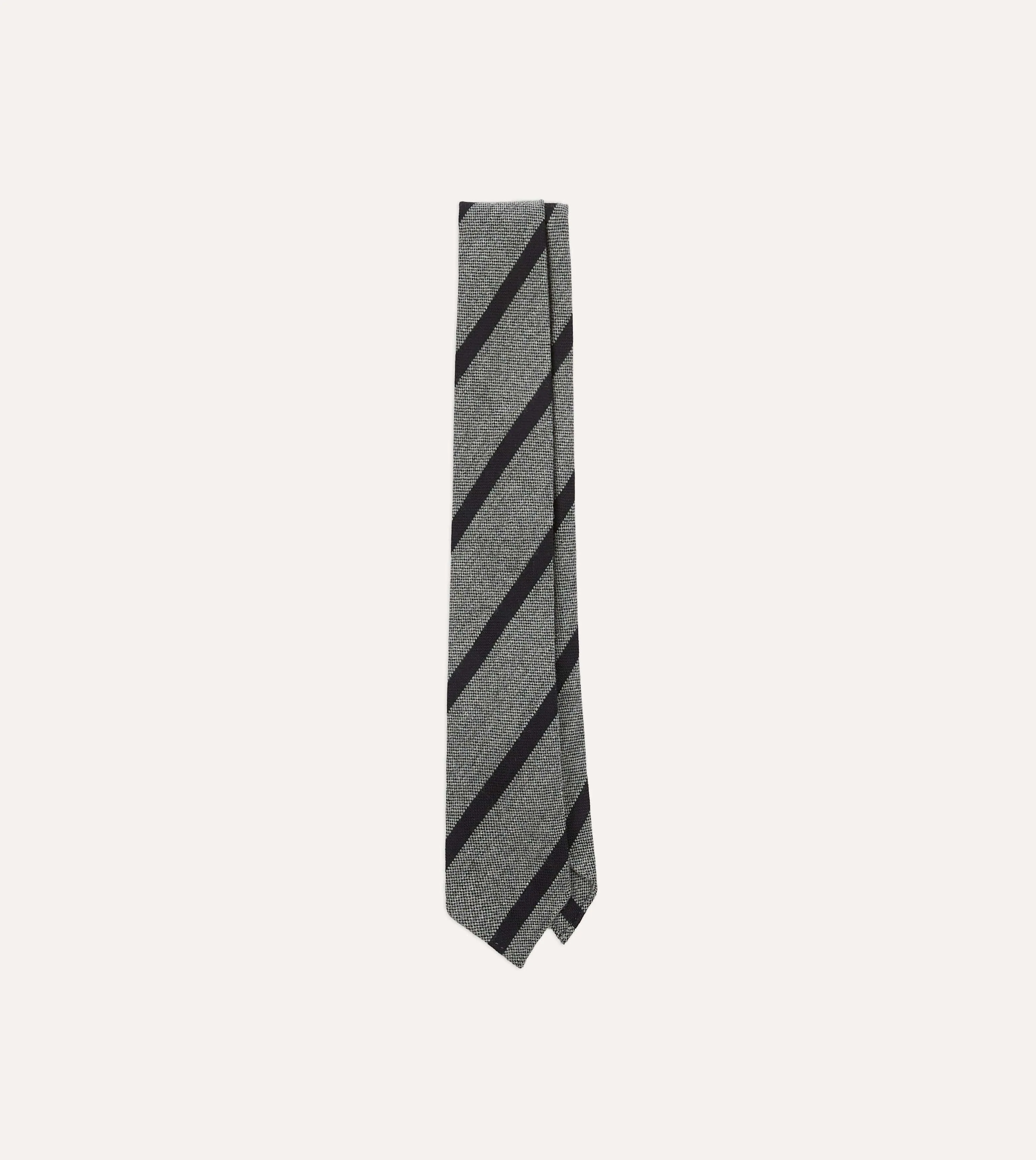 Grey and Black Double Stripe Hand Rolled Wool Tie