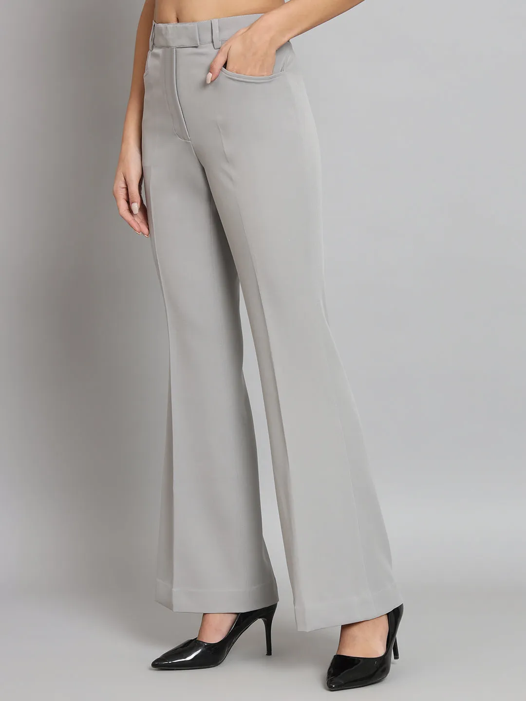 Grey Bell Bottom Stretch Trouser