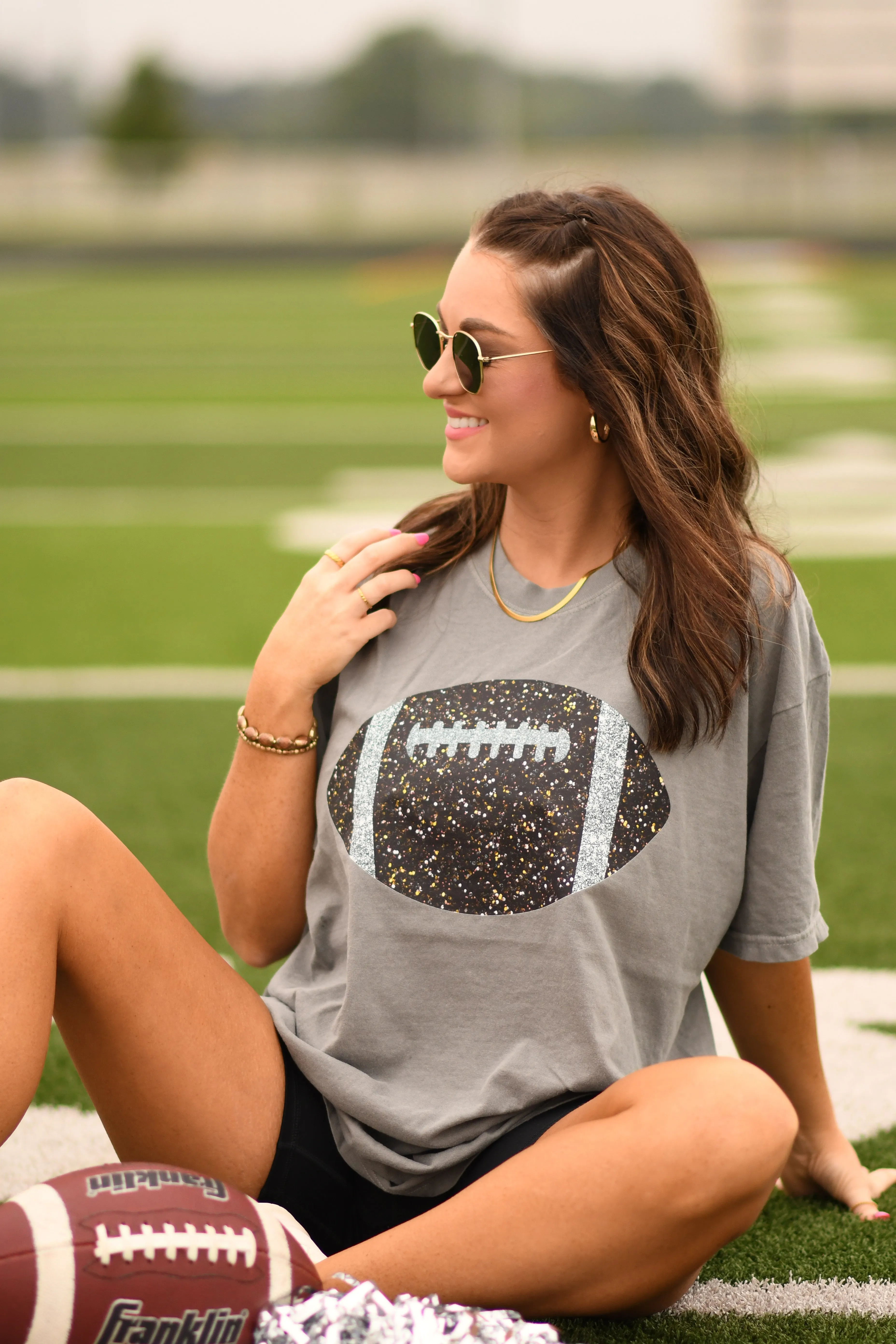 Grey Faux Glitter Football Tee