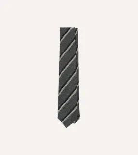 Grey, Navy and White Double Stripe Tipped Wool Tie