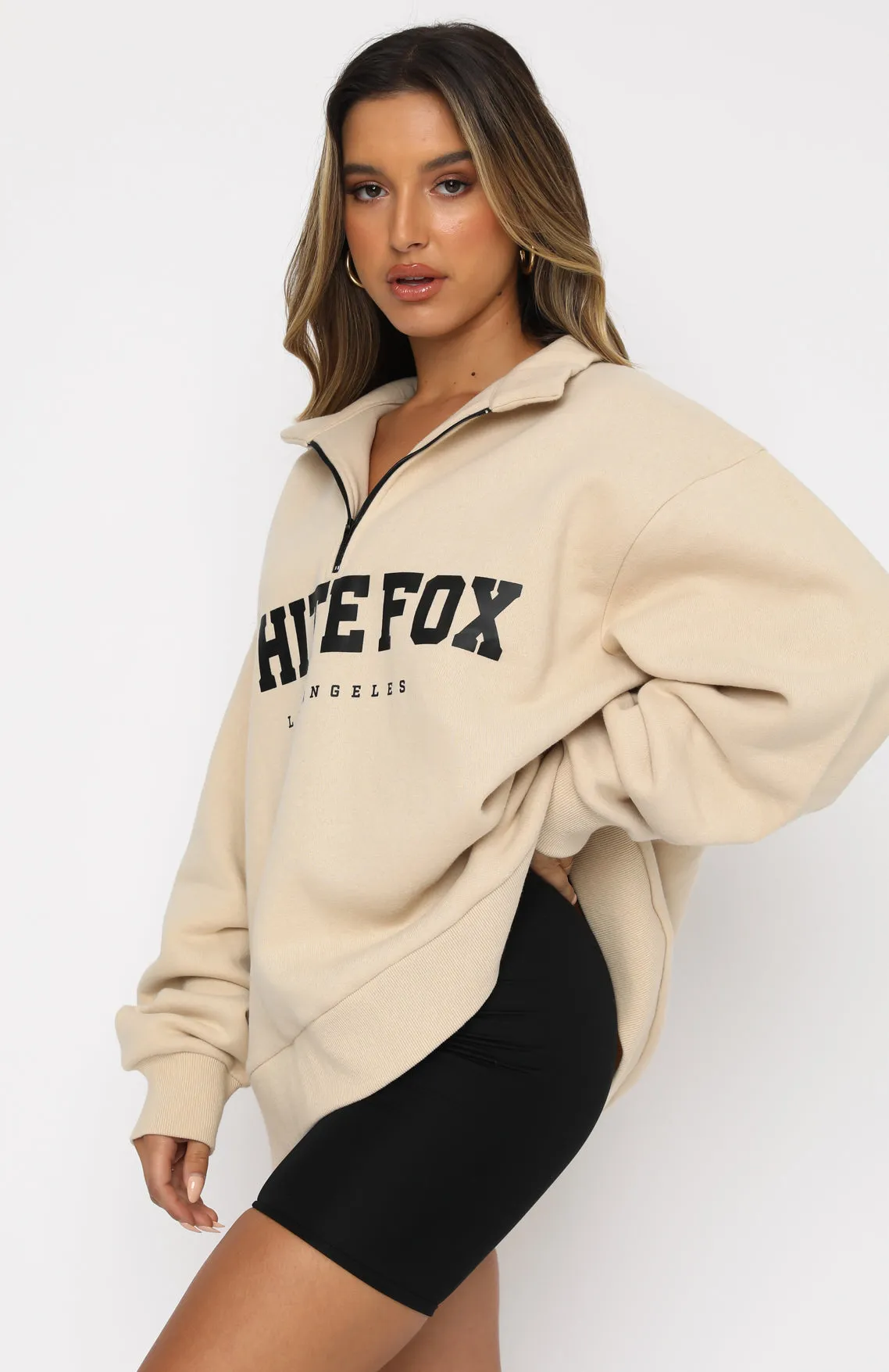 High Standard Zip Front Sweater Sand