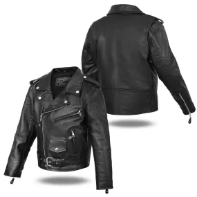 HL7001S/L SIDE LACE Traditional Motorcycle Kids Leather Jacket Boys/Girls Classic Biker Jacket