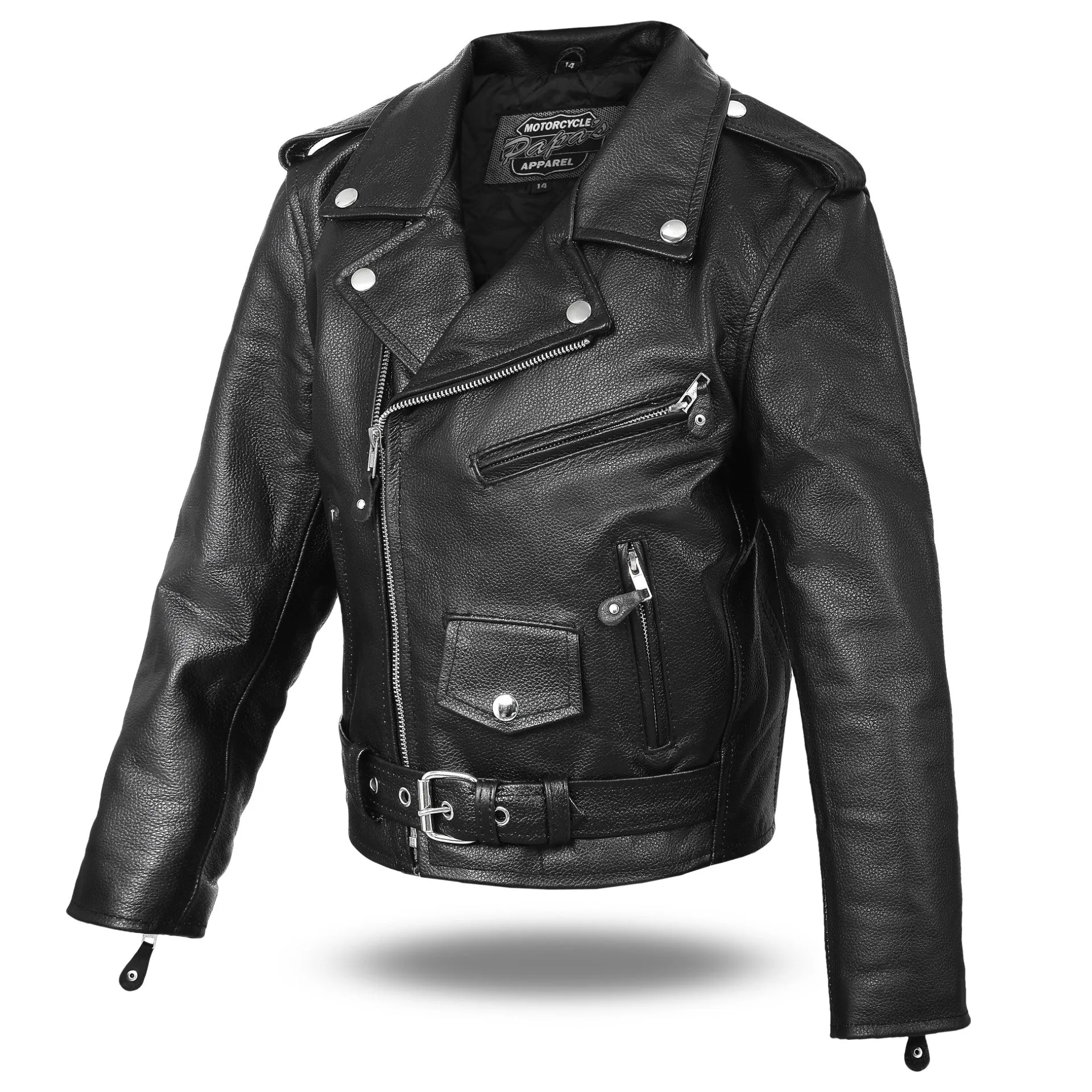 HL7001S/L SIDE LACE Traditional Motorcycle Kids Leather Jacket Boys/Girls Classic Biker Jacket