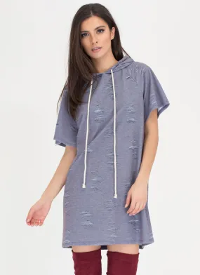 Hood Side Distressed Sweatshirt Dress