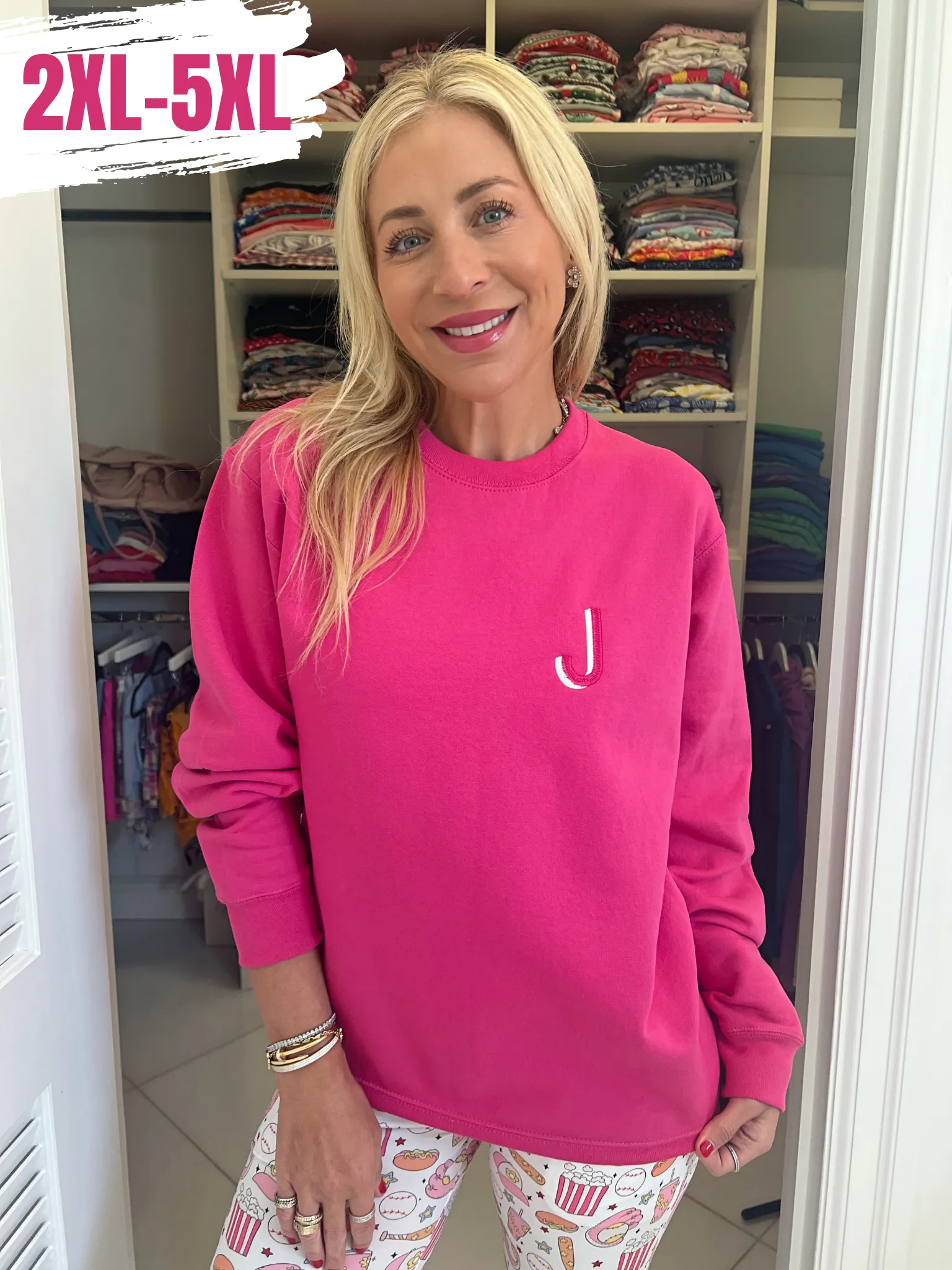 Hot Pink Embroidered Initial Sweatshirt (2XL-5XL)