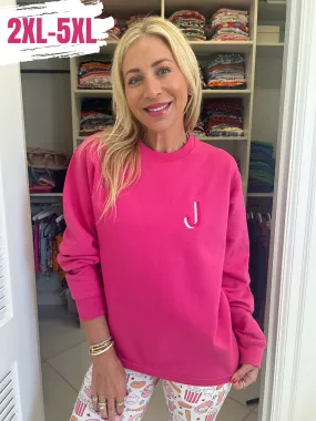 Hot Pink Embroidered Initial Sweatshirt (2XL-5XL)