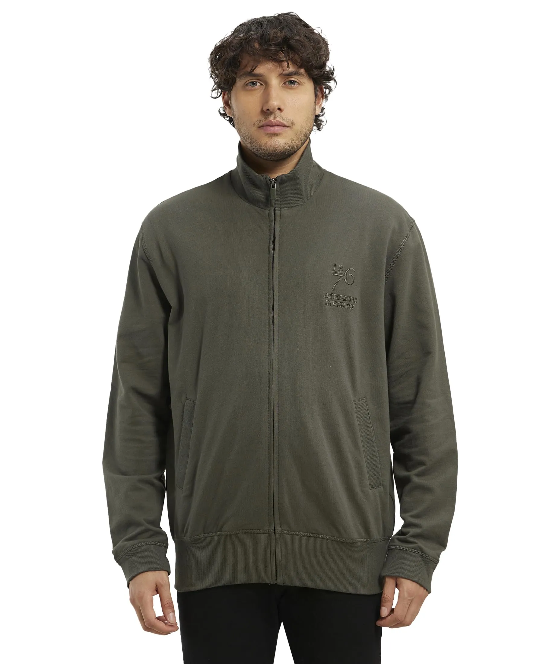 Jockey 2730 Men's Super Combed Cotton French Terry Jacket with Ribbed Cuffs and Convenient Side Pockets_Deep Olive_XL