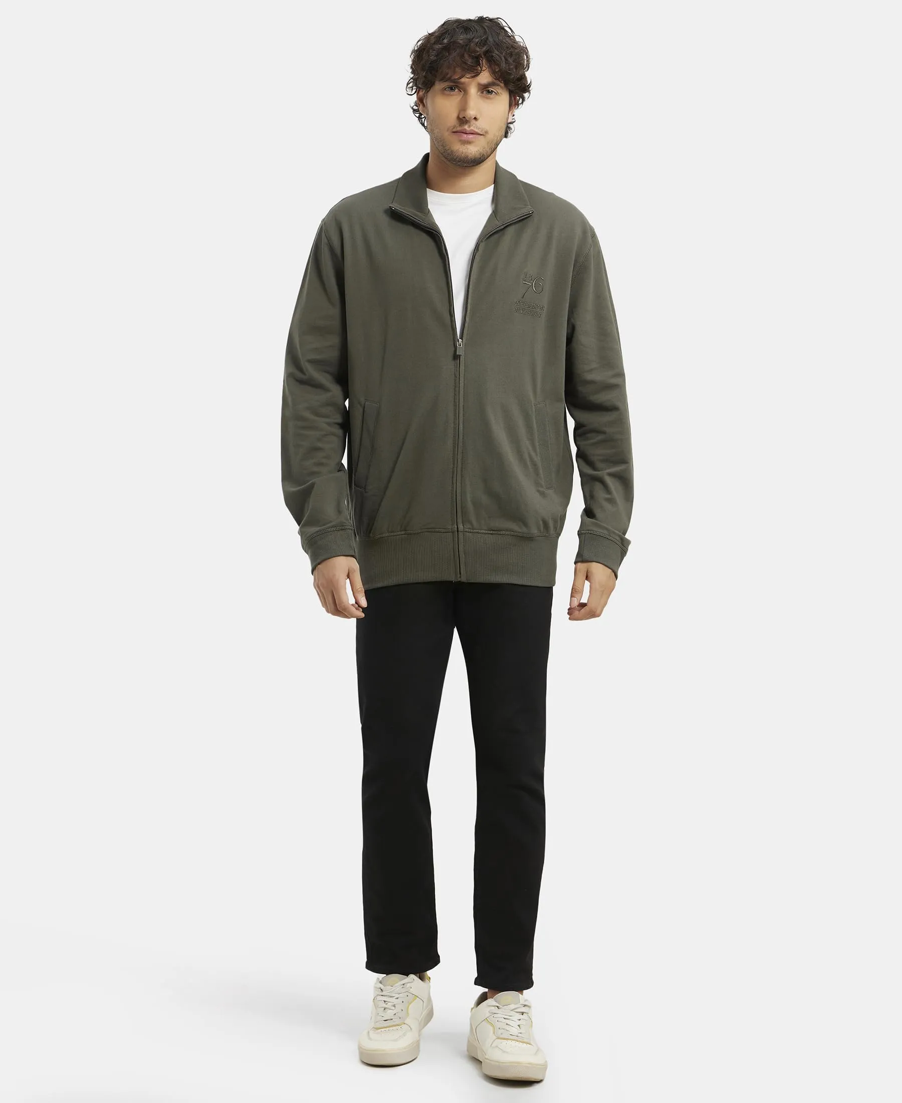 Jockey 2730 Men's Super Combed Cotton French Terry Jacket with Ribbed Cuffs and Convenient Side Pockets_Deep Olive_XL