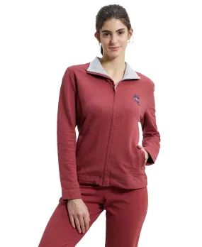 Jockey UL08 Women's Super Combed Cotton Elastane Stretch Full Zip High Neck Jacket With Convenient Front Pockets_Rust Red Melange_