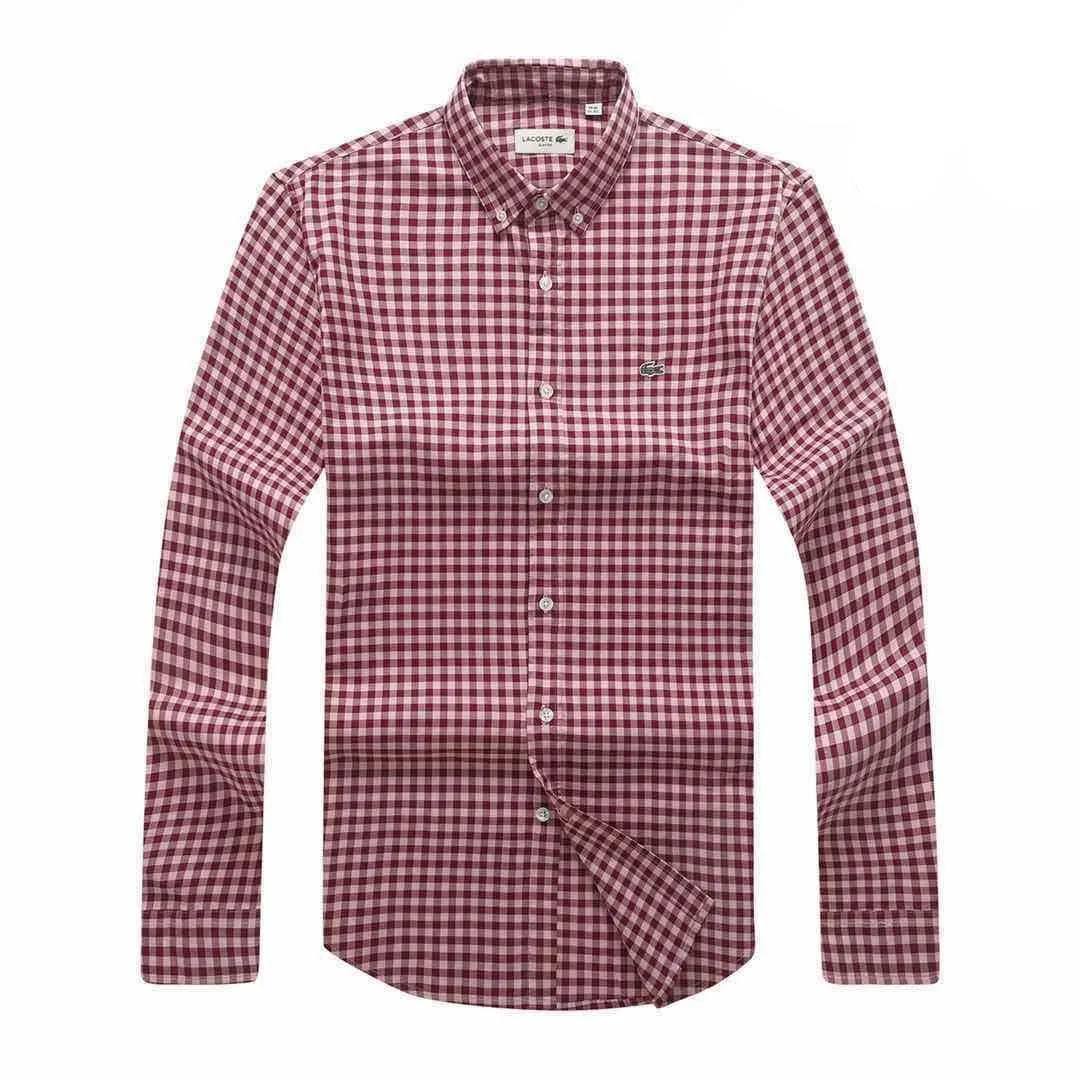 Lacoste Gingham Cotton Long Sleeve Shirt- Brown