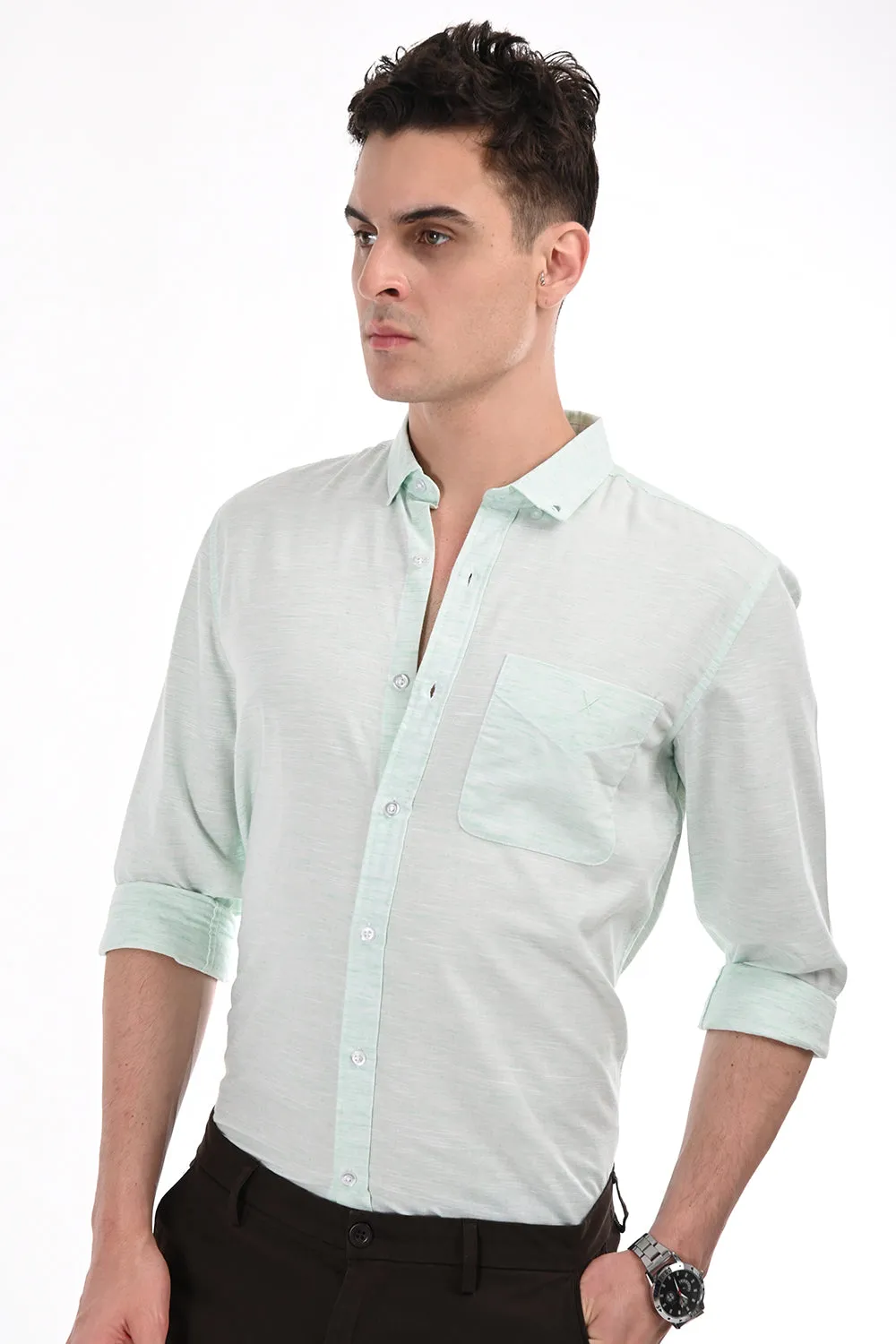 Light Green Lenin Semi Formal Shirt