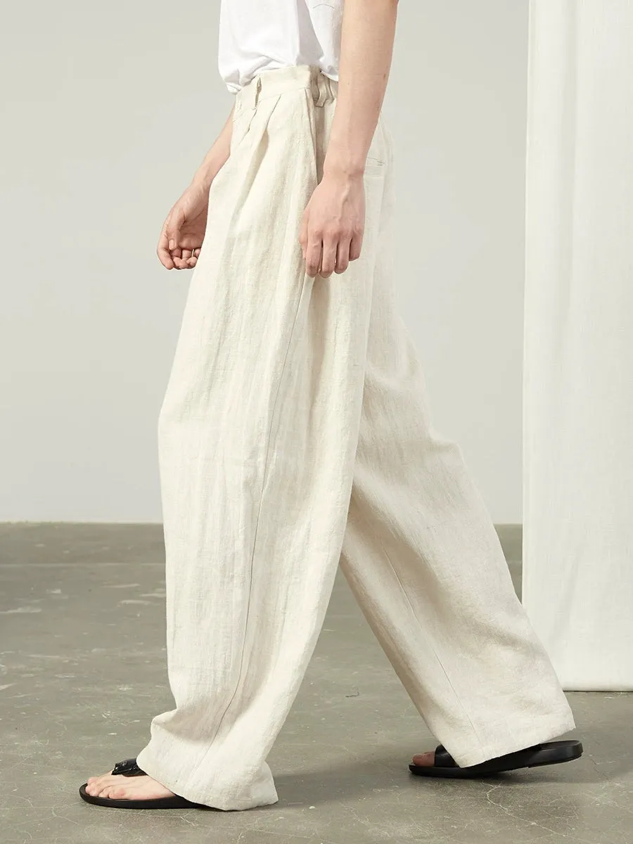 Linen Wide Leg Trousers with Pockets