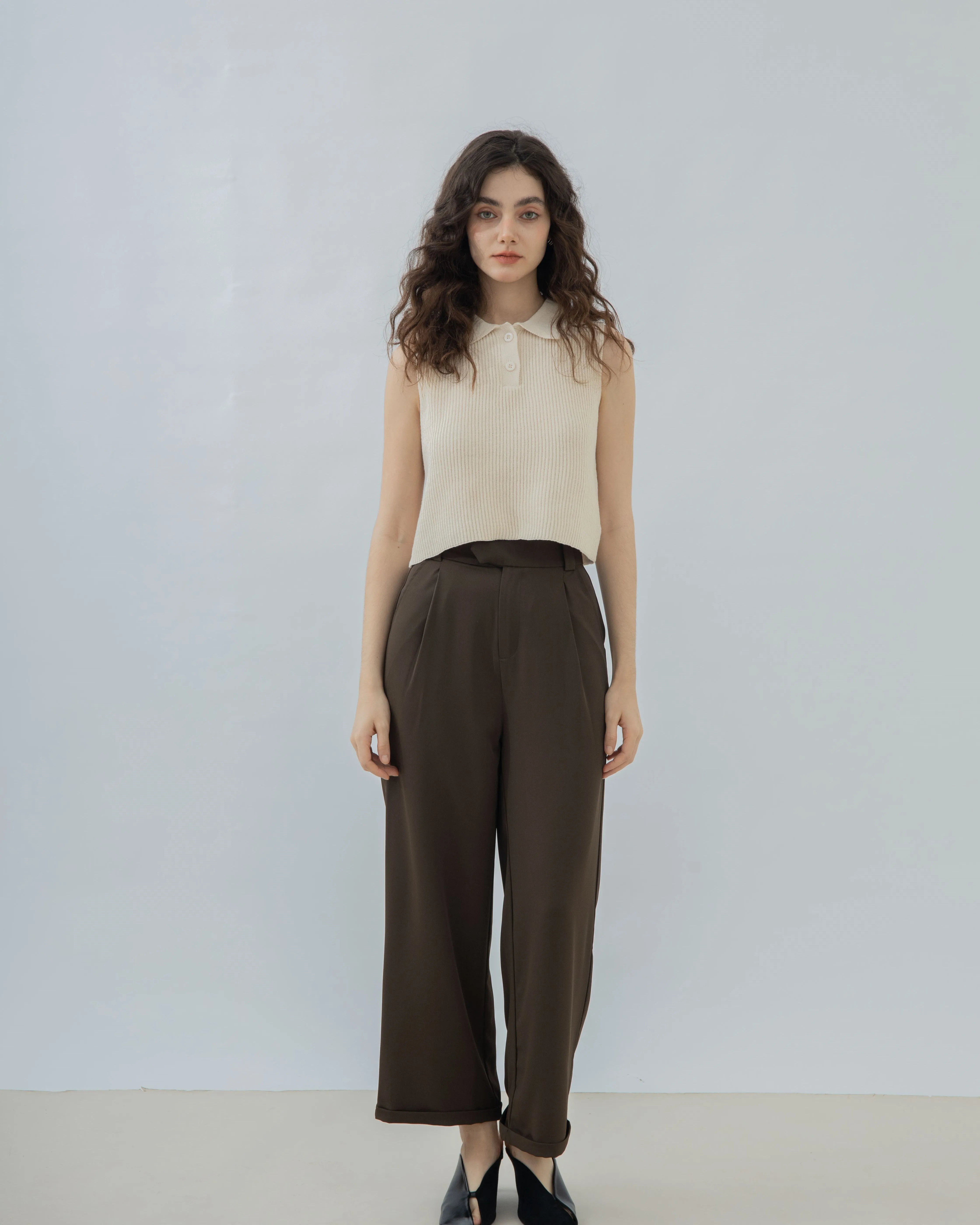 Megan Straight Cut Soft Trousers (Brown)